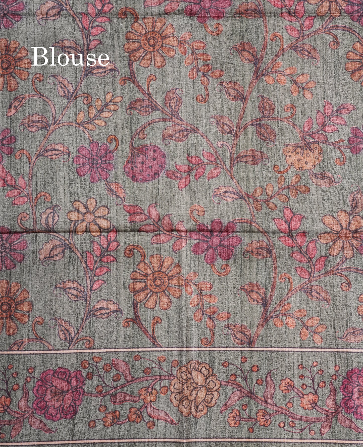 Purple Colour Semi Tussar Ajrah Kalamkari Print Saree With Contrast Pista Green Border