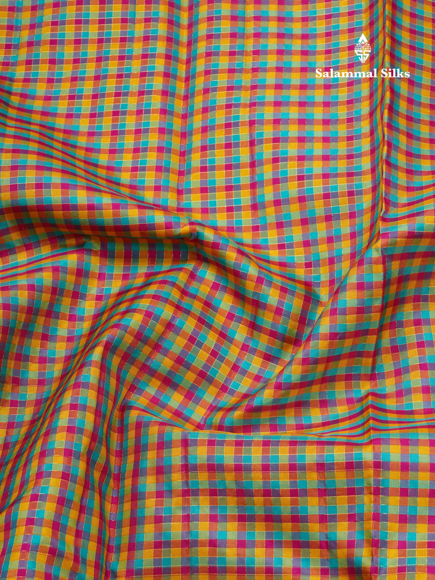 MultiColour Tiny Checks Pure Kanjivaram Silk Saree With Traditional Border