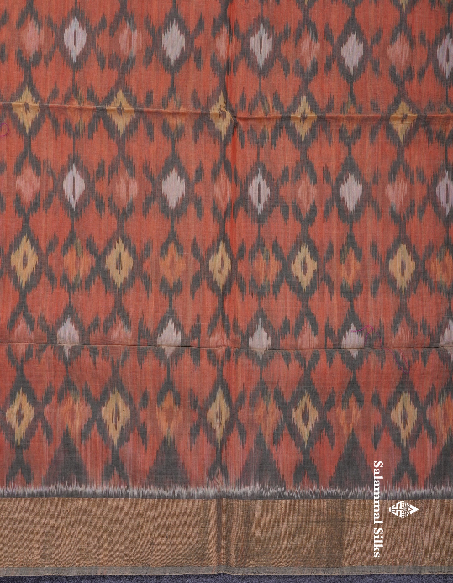 Premium Chocolate Colour Pochampalli SICO Cotton Saree With Gold Zari Border