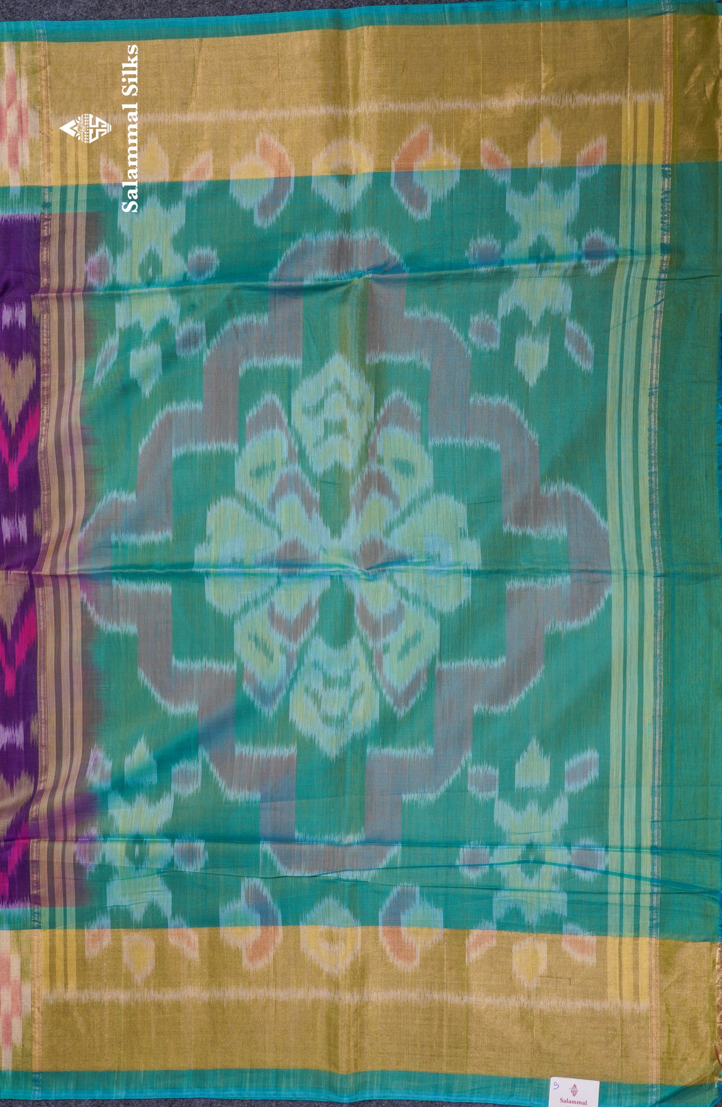 Premium Violet Pochampalli SICO Cotton Saree With Contrast Tissue Sea Green Border