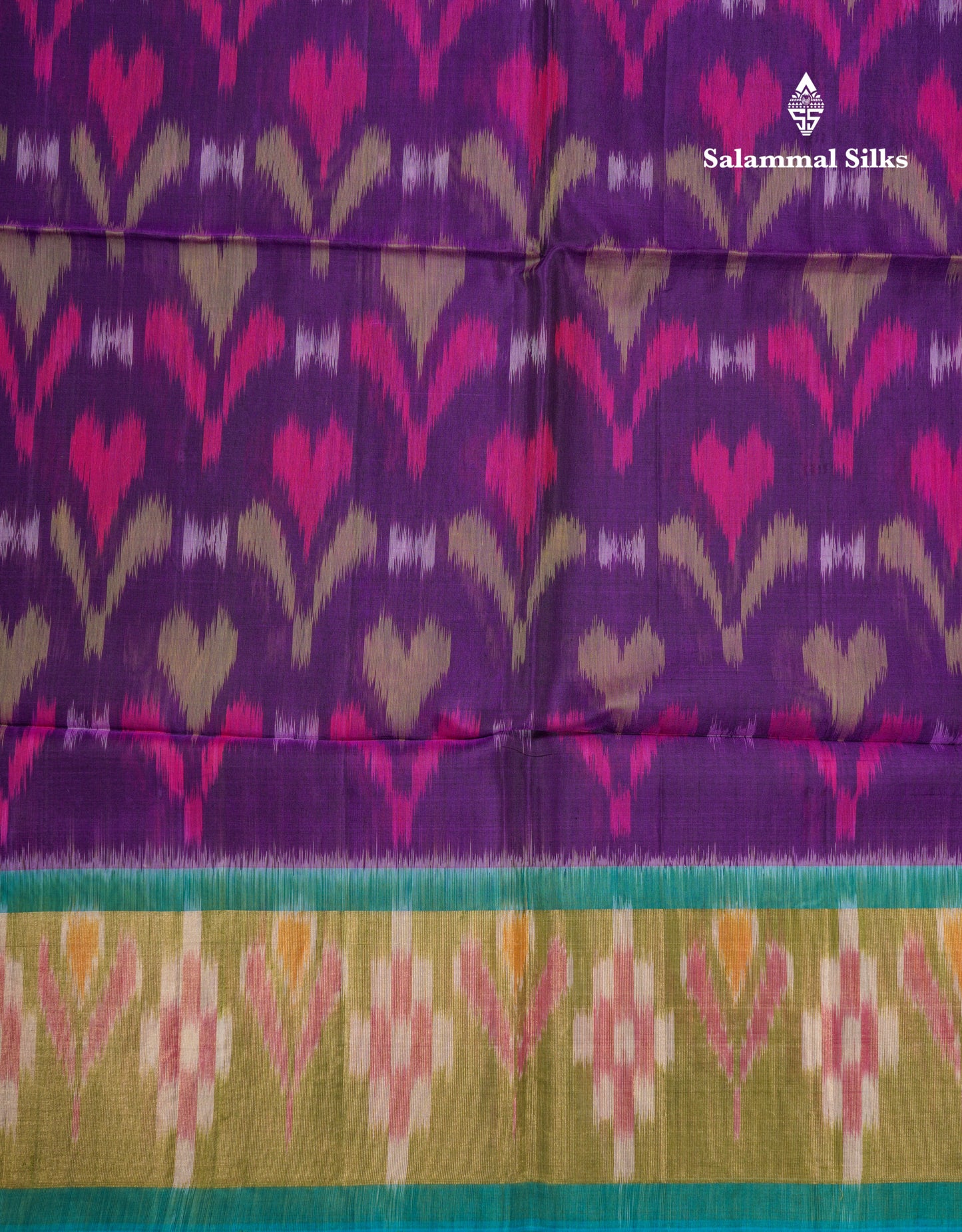 Premium Violet Pochampalli SICO Cotton Saree With Contrast Tissue Sea Green Border