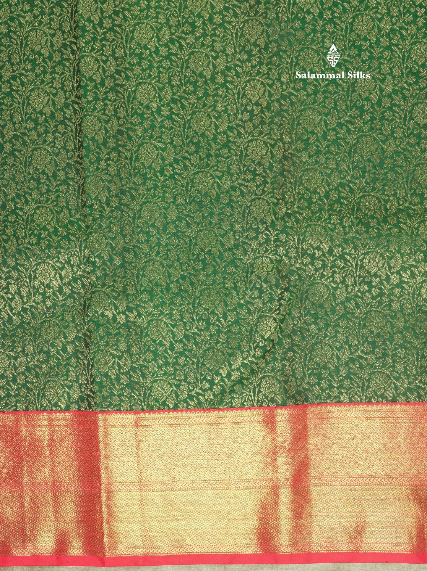 Pure Zari Beautiful Bottle Green Pure Kanjivaram Silk Saree With Contrast Red Border
