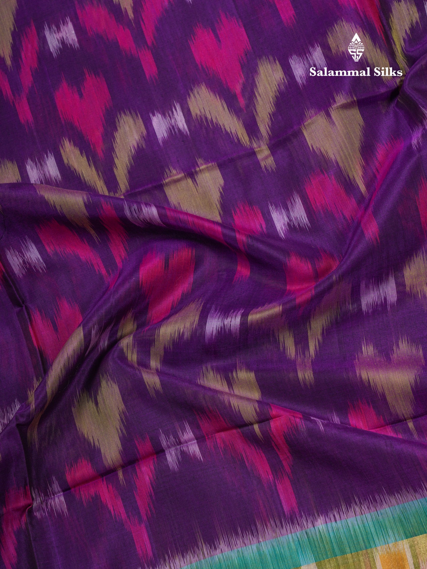 Premium Violet Pochampalli SICO Cotton Saree With Contrast Tissue Sea Green Border
