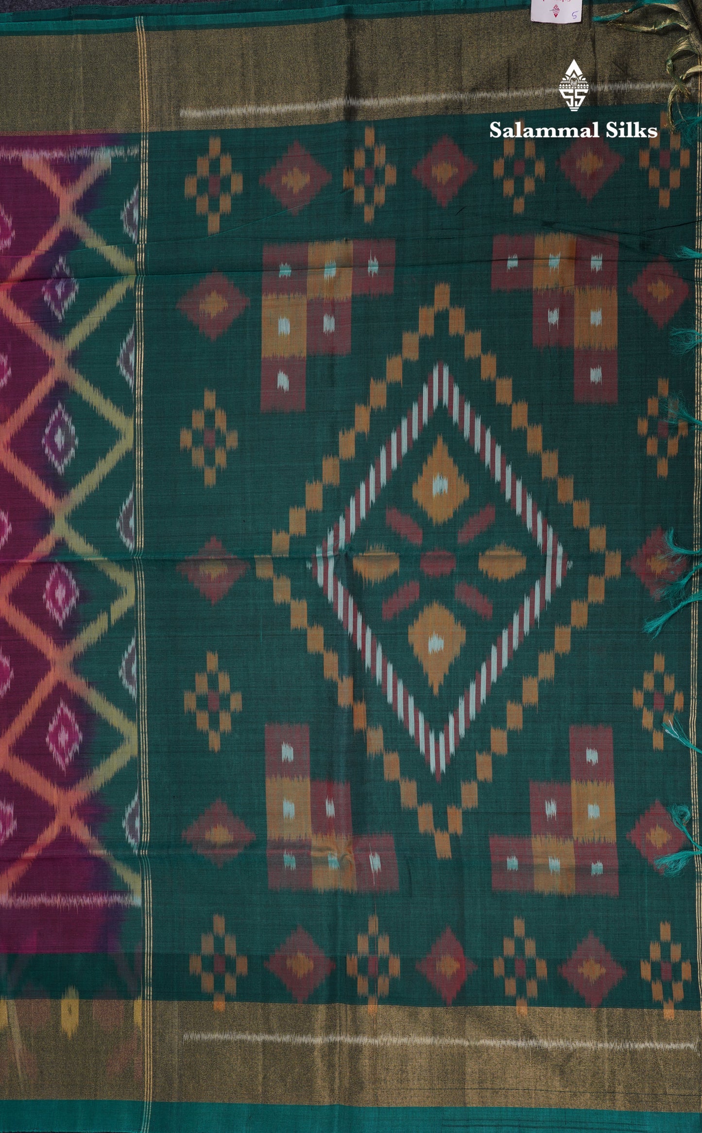 Premium Magenta Colour Pochampalli SICO Cotton Saree With Contrast Bottle Green Border