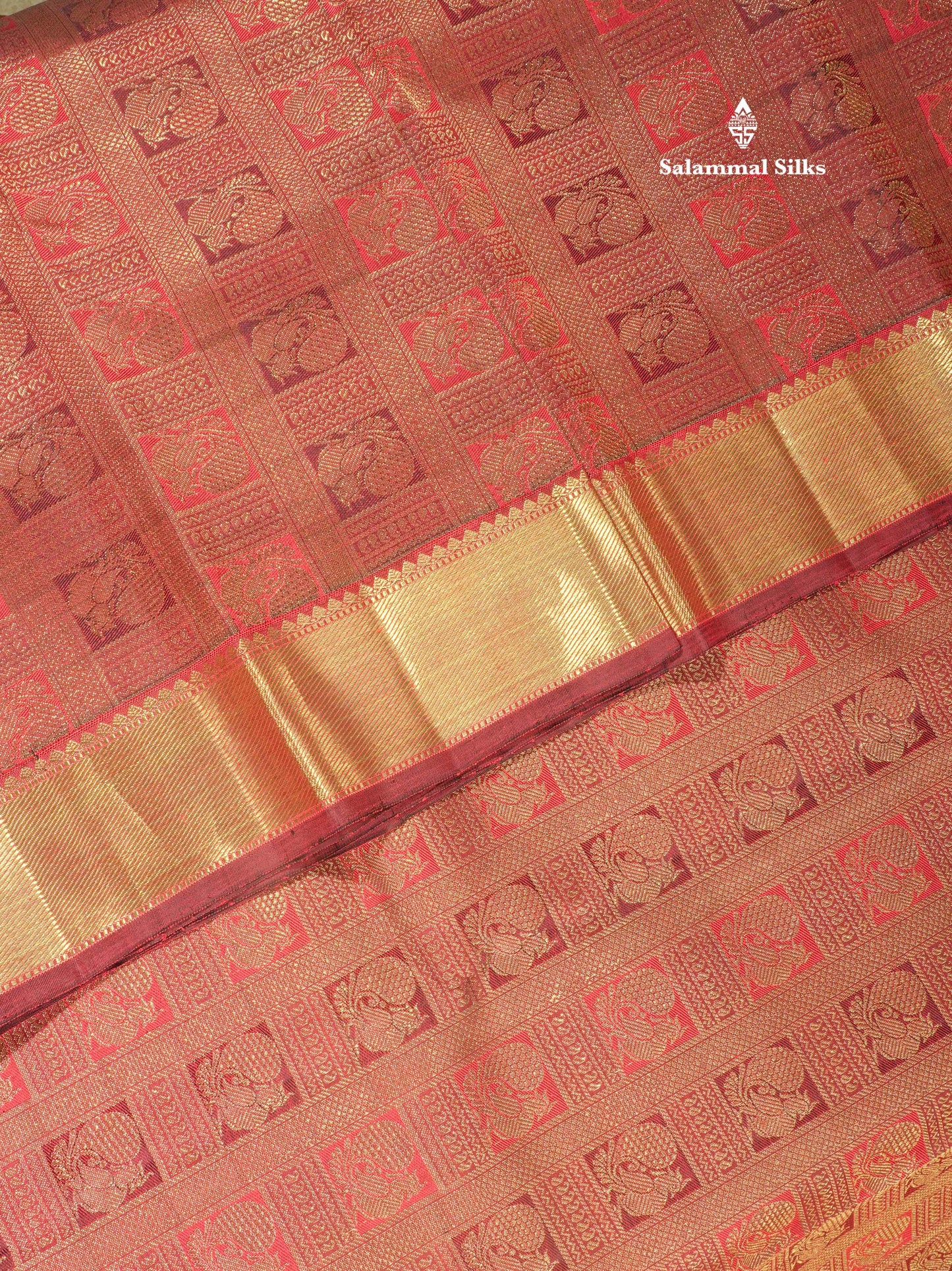 Dark Maroon Pure Kanjivaram Traditional Silk Saree Pure zari (3Gram) with Long Gold Zari Border