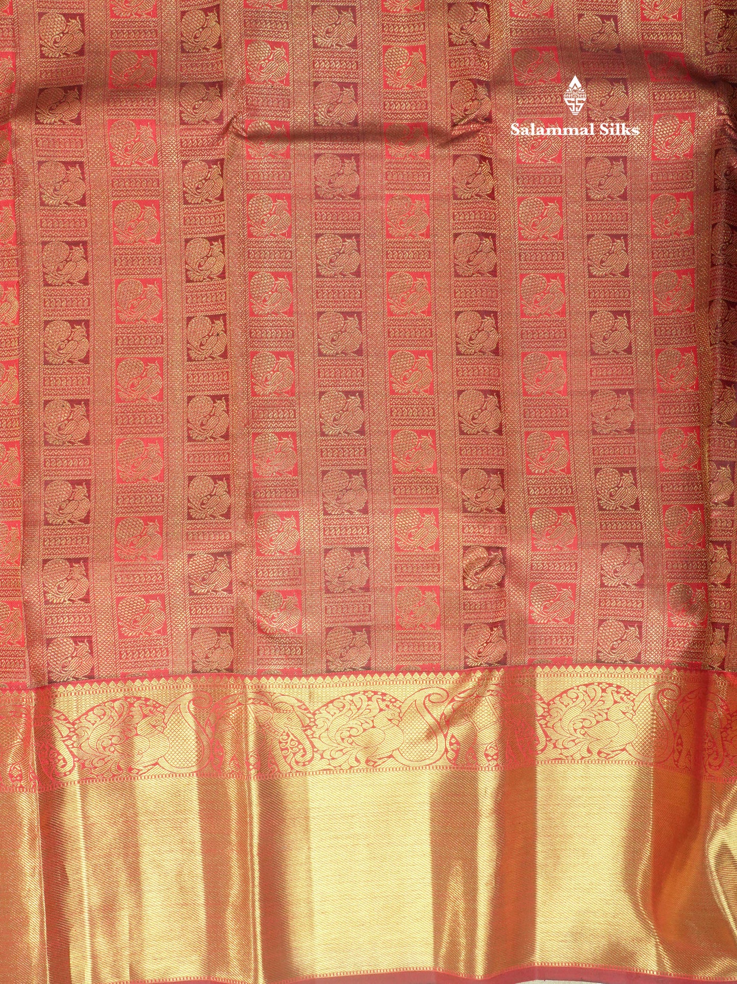 Dark Maroon Pure Kanjivaram Traditional Silk Saree Pure zari (3Gram) with Long Gold Zari Border