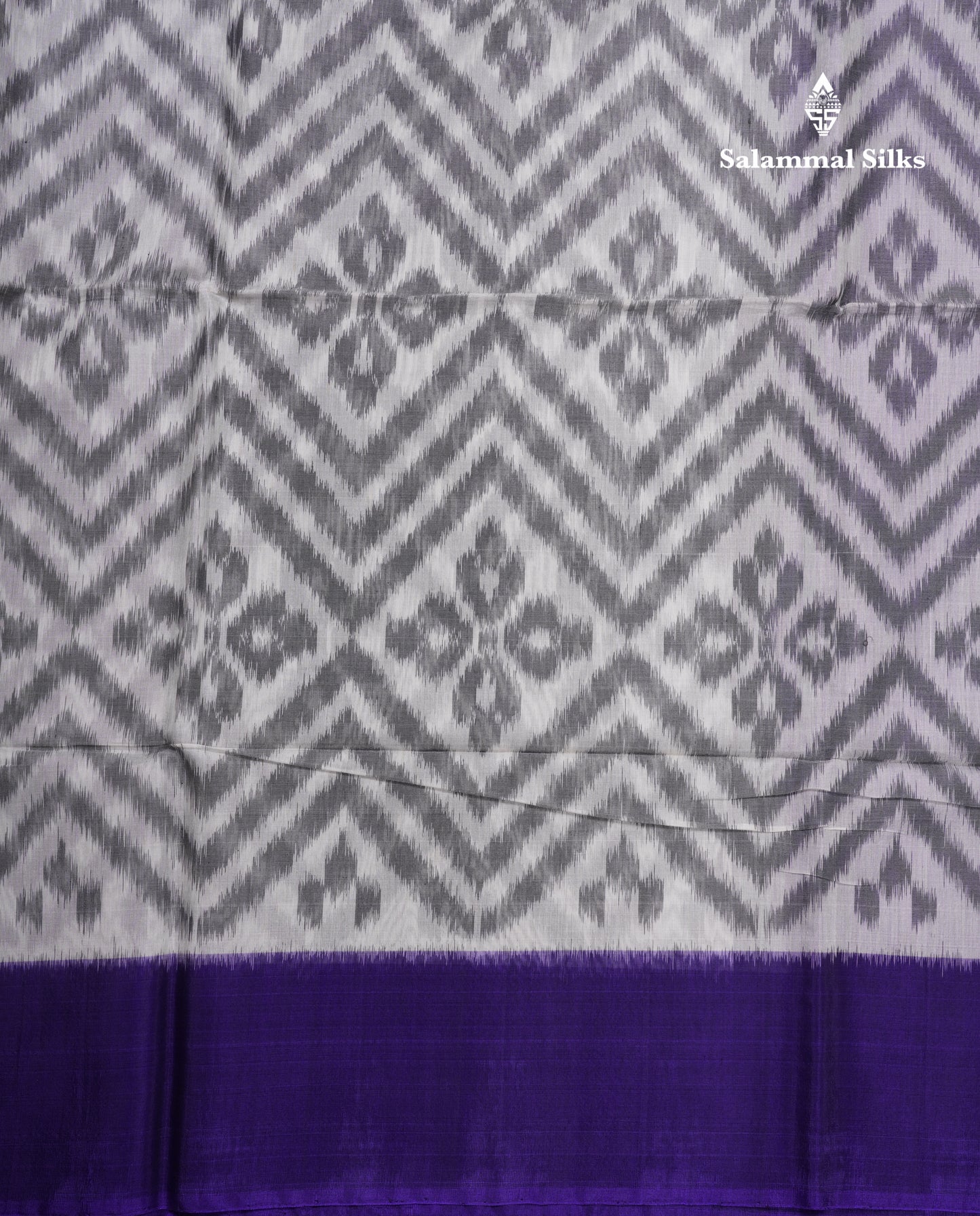 Premium White Pochampalli SICO Cotton Saree With Contrast Violet Border