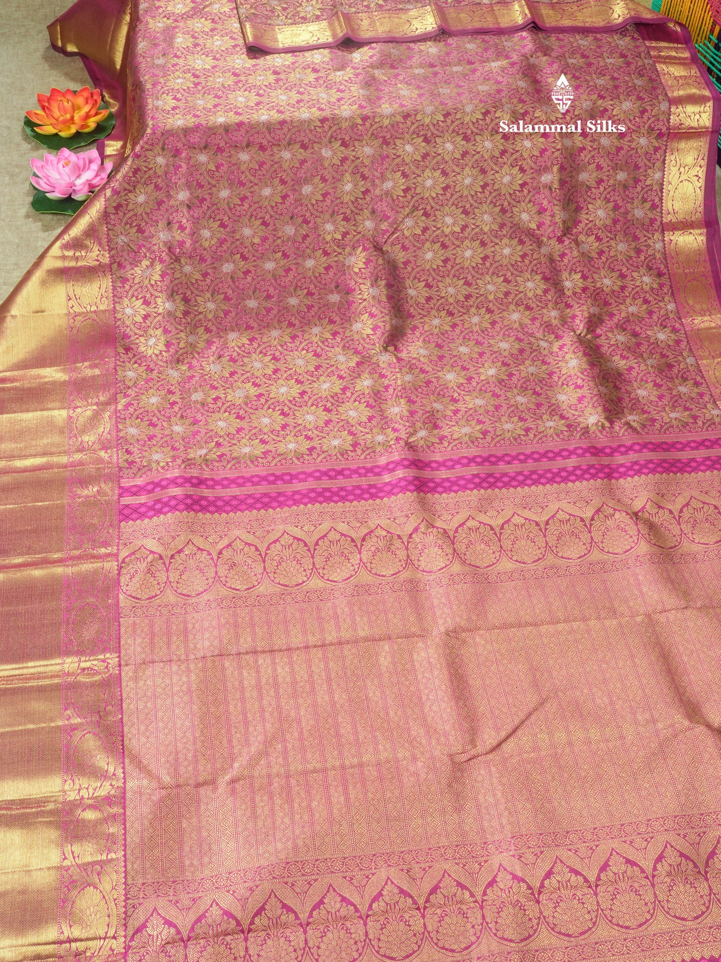 Beautiful Magenta Pure Kanjivaram Silk Saree 3G Zari with Gold Zari Border