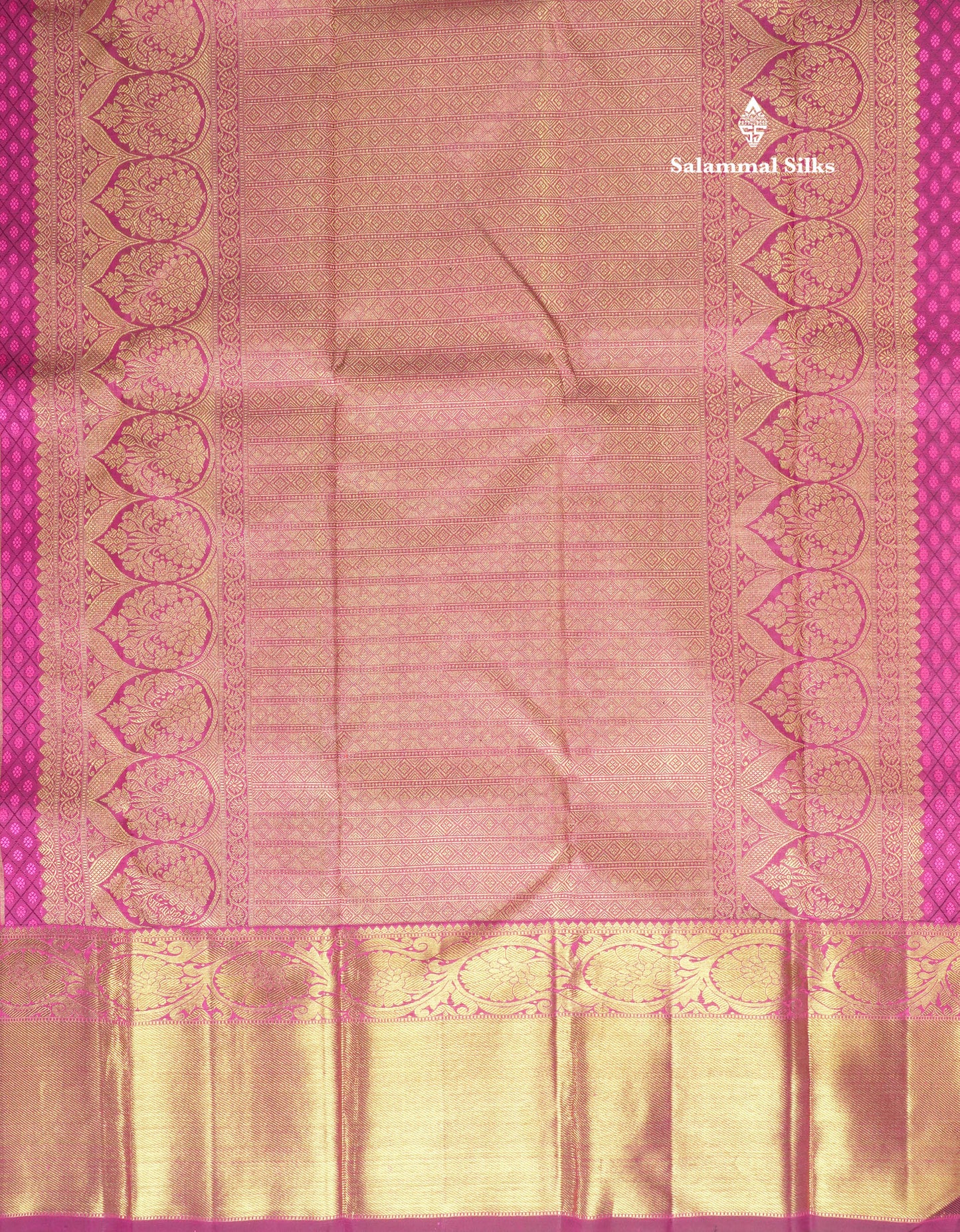 Beautiful Magenta Pure Kanjivaram Silk Saree 3G Zari with Gold Zari Border