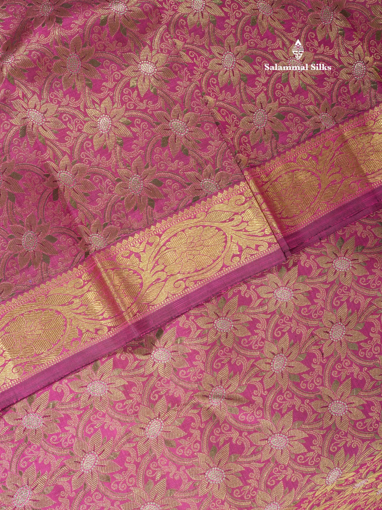 Beautiful Magenta Pure Kanjivaram Silk Saree 3G Zari with Gold Zari Border