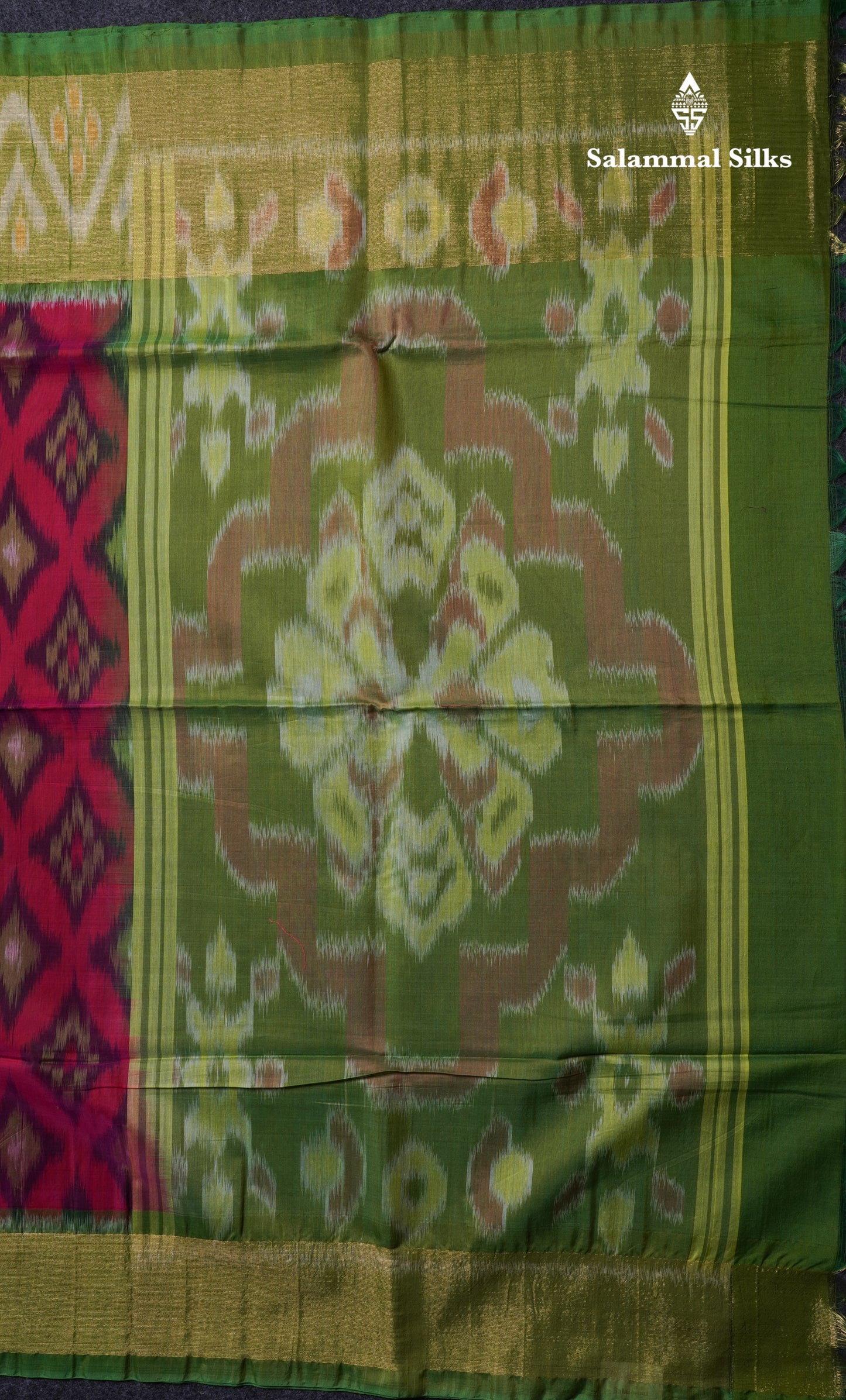 Premium Pink Colour Pochampalli SICO Cotton Saree With Contrast Tissue Parrot Green Border