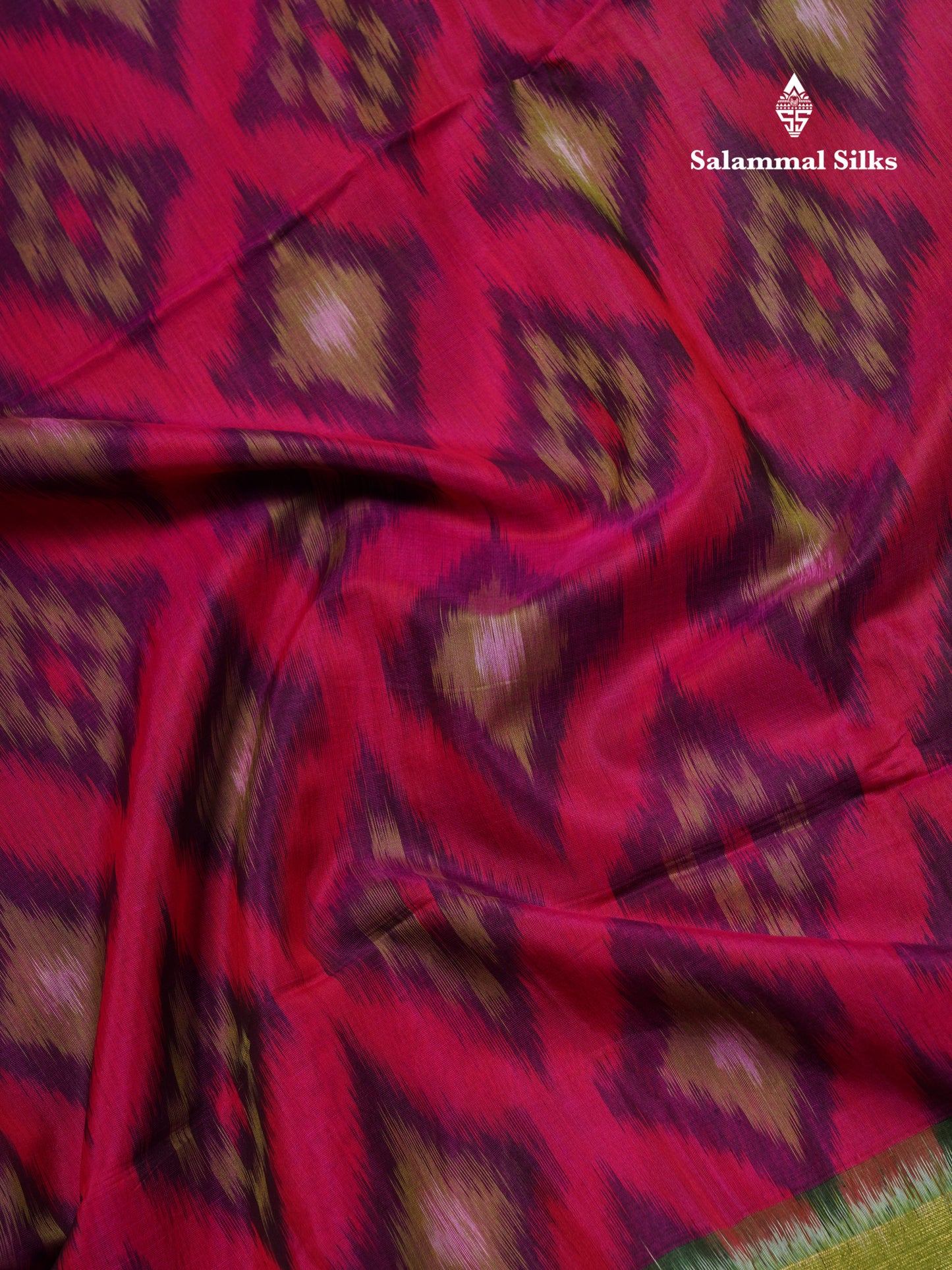 Premium Pink Colour Pochampalli SICO Cotton Saree With Contrast Tissue Parrot Green Border