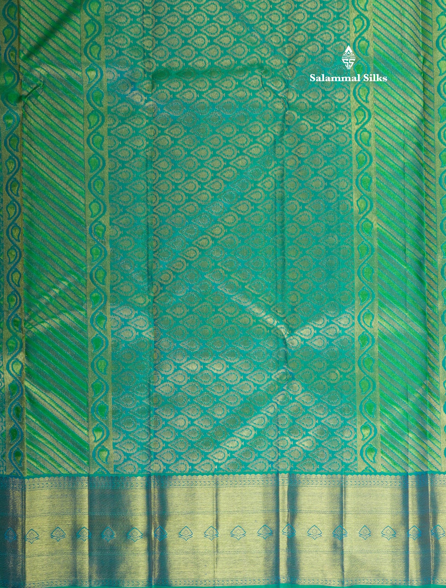 Peacock Green Pure Kanjivaram Silk Saree Pure Zari (3G) with Traditional Gold Zari Border