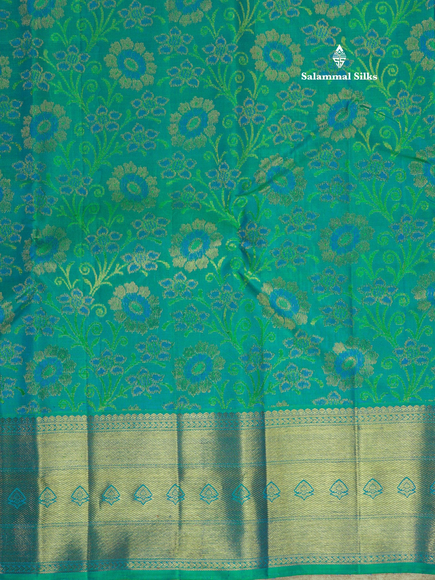 Peacock Green Pure Kanjivaram Silk Saree Pure Zari (3G) with Traditional Gold Zari Border