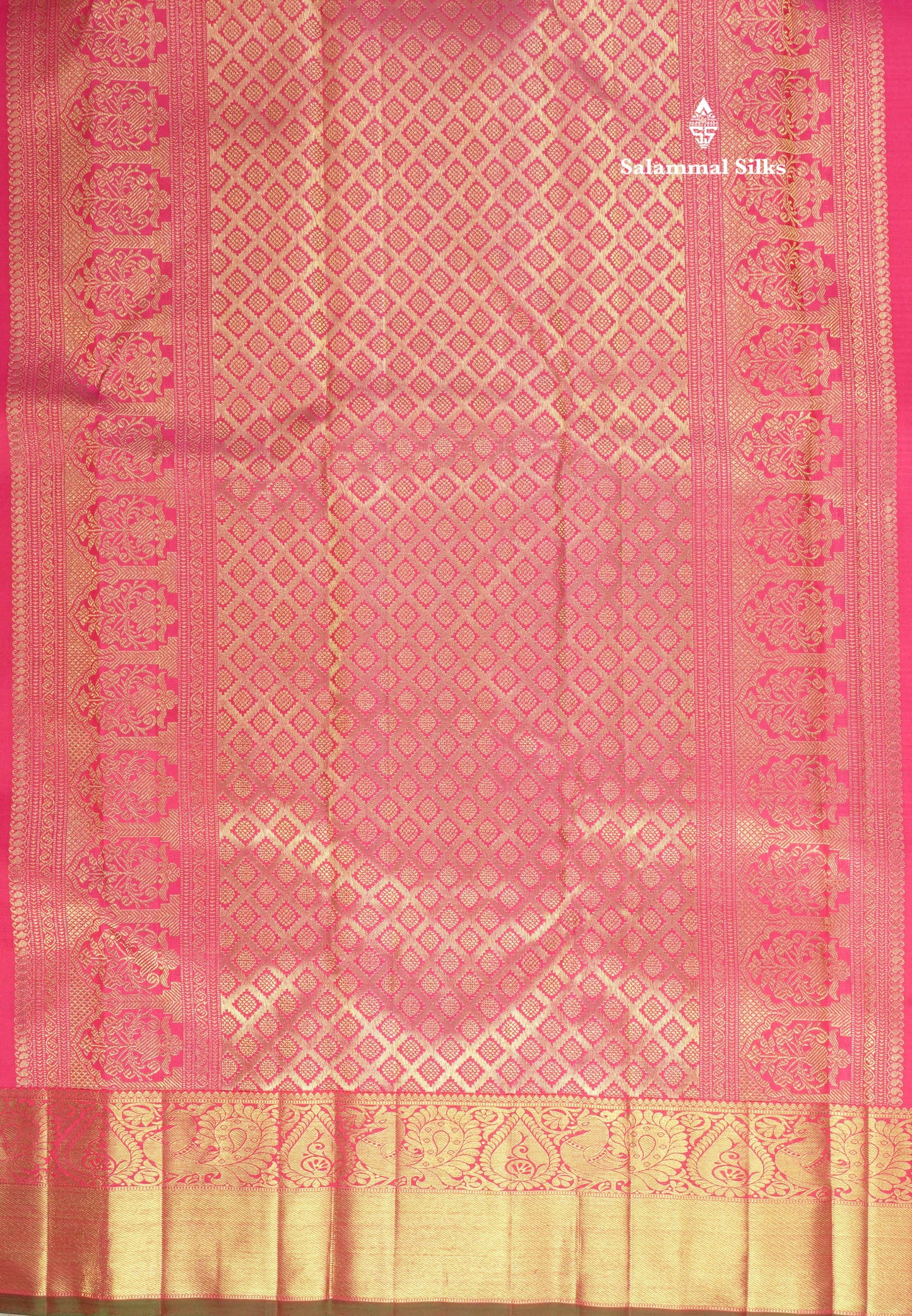 Pink Shade Pure Kanjivaram Silk Pure Zari Saree with Traditional Gold Zari Border