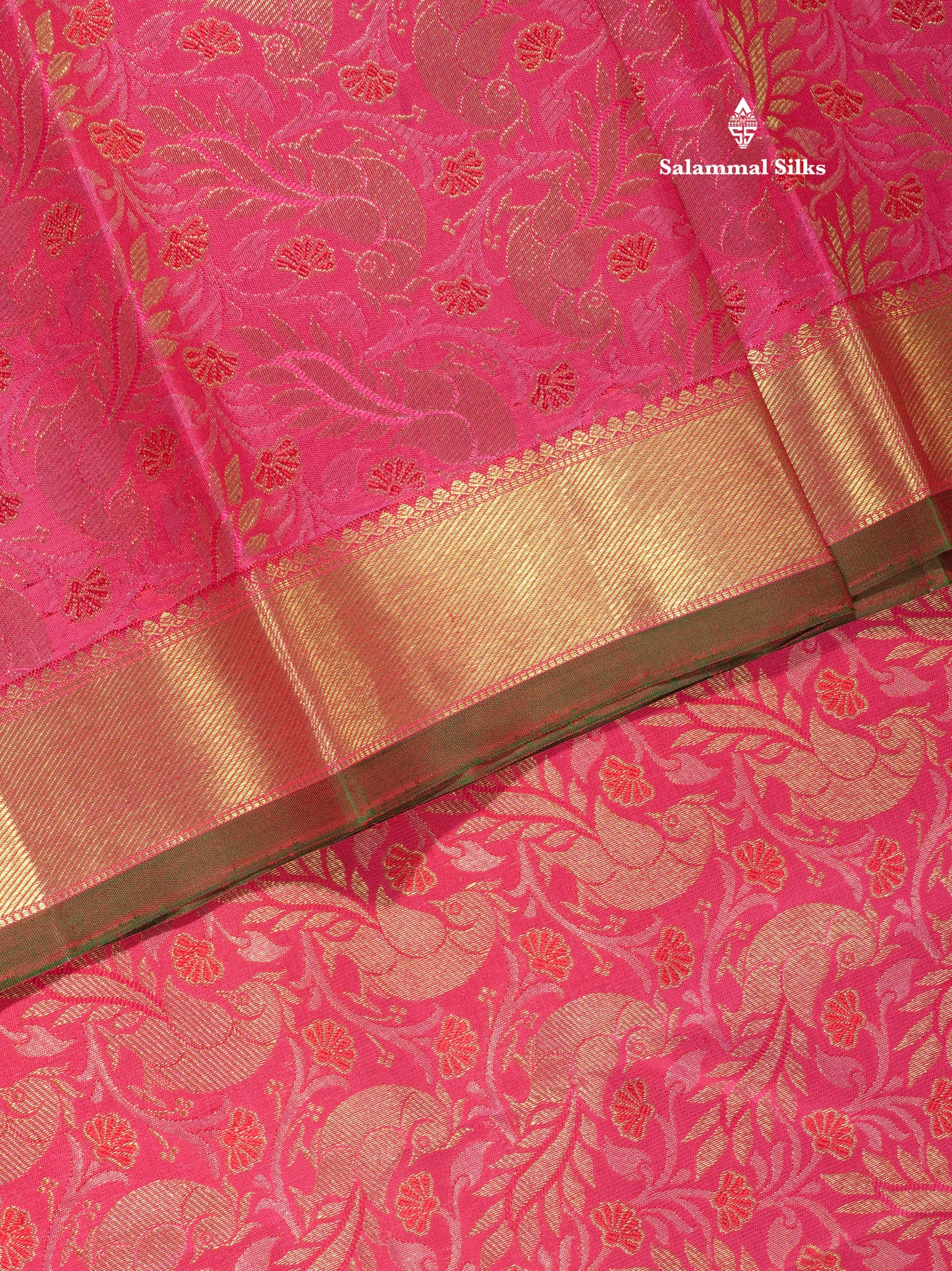 Pink Shade Pure Kanjivaram Silk Pure Zari Saree with Traditional Gold Zari Border