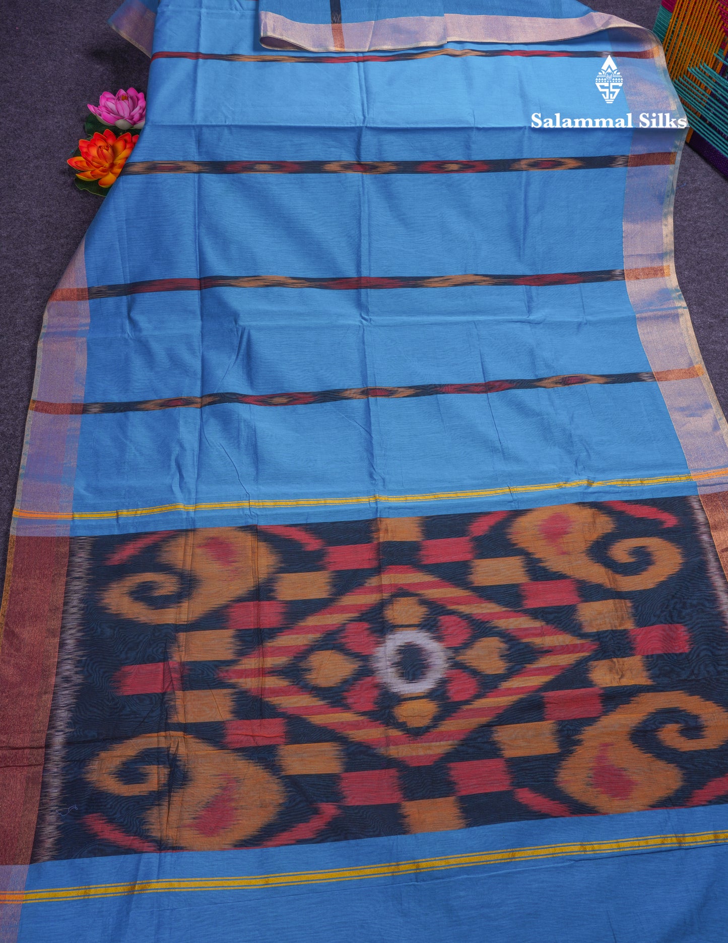 Blue Colour Beautiful PochamPalli SICO Cotton Saree With Blouse