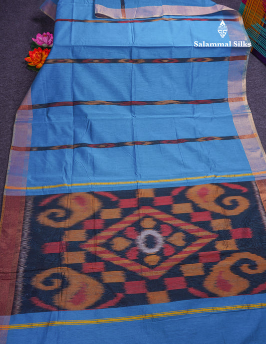 Blue Colour Beautiful PochamPalli SICO Cotton Saree With Blouse