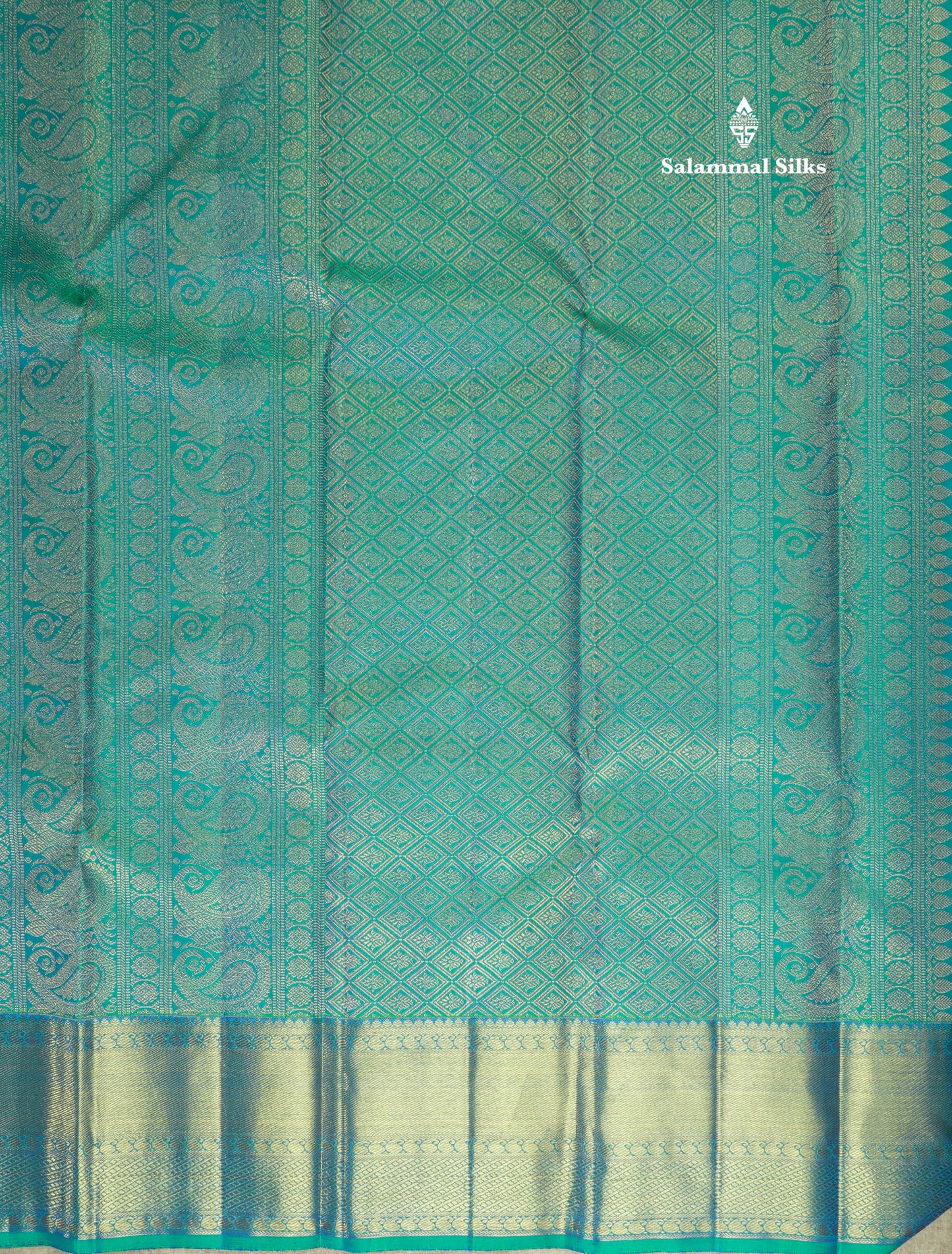 Dual Tone Peacock Blue Pure Kanjivaram Silk Saree Pure Zari (3G) with Traditional Gold Zari Border