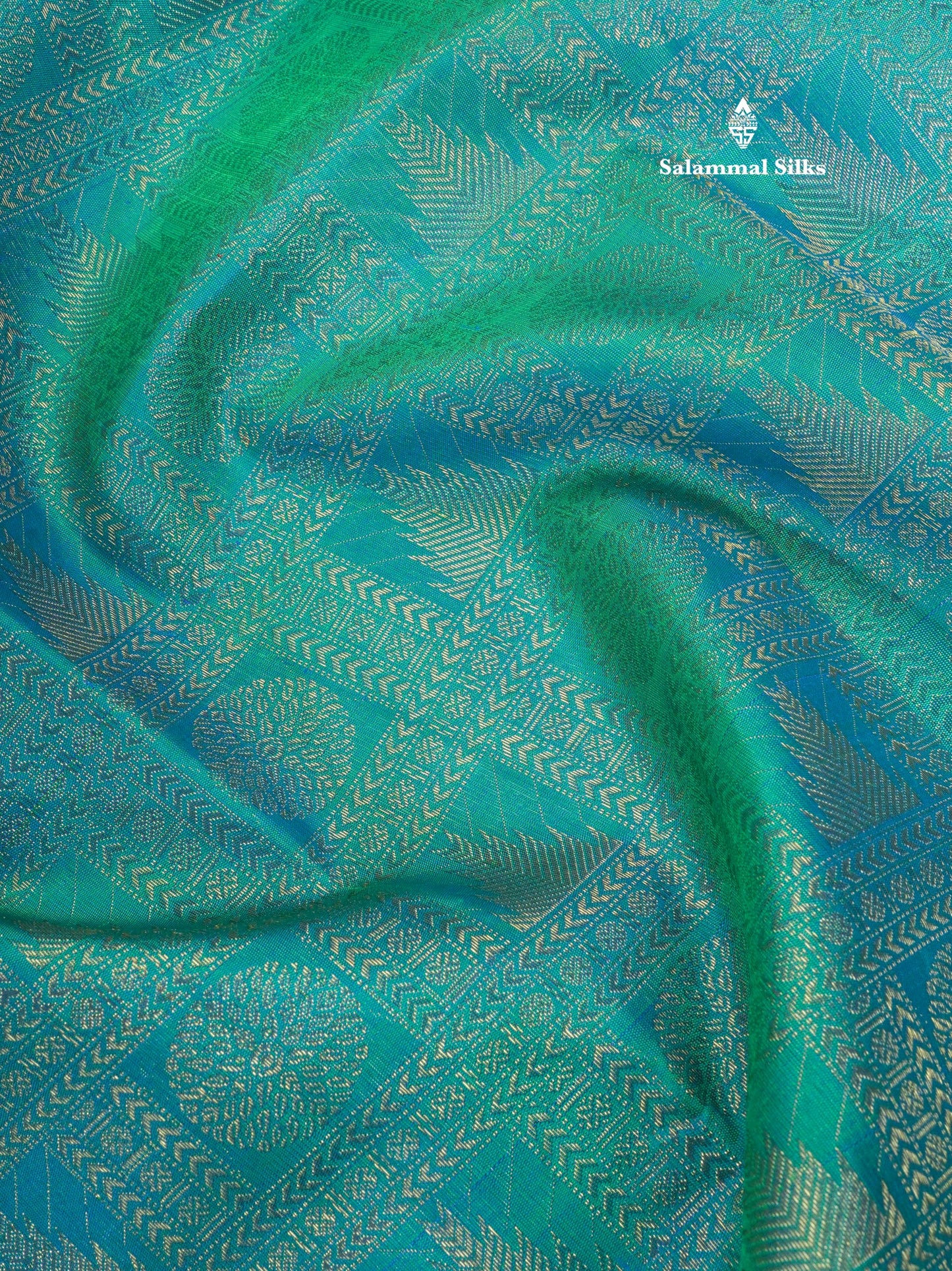 Dual Tone Peacock Blue Pure Kanjivaram Silk Saree Pure Zari (3G) with Traditional Gold Zari Border