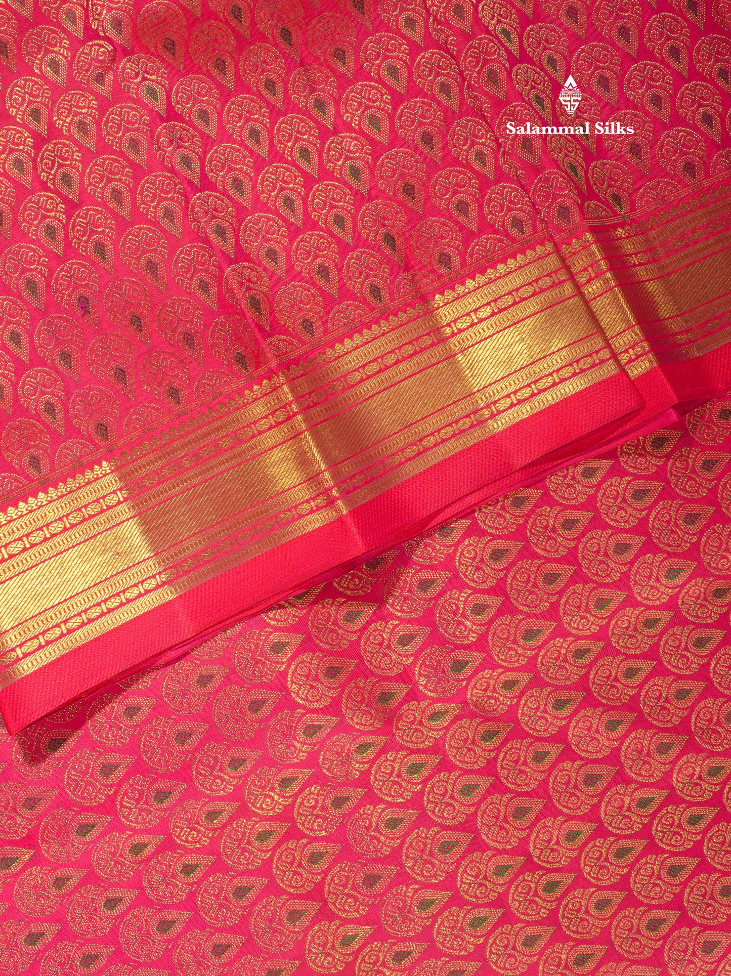 Pure zari (3G) Pinkish Red Meenakari Work Pure Kanjivaram Silk Saree with Traditional Gold Zari Border