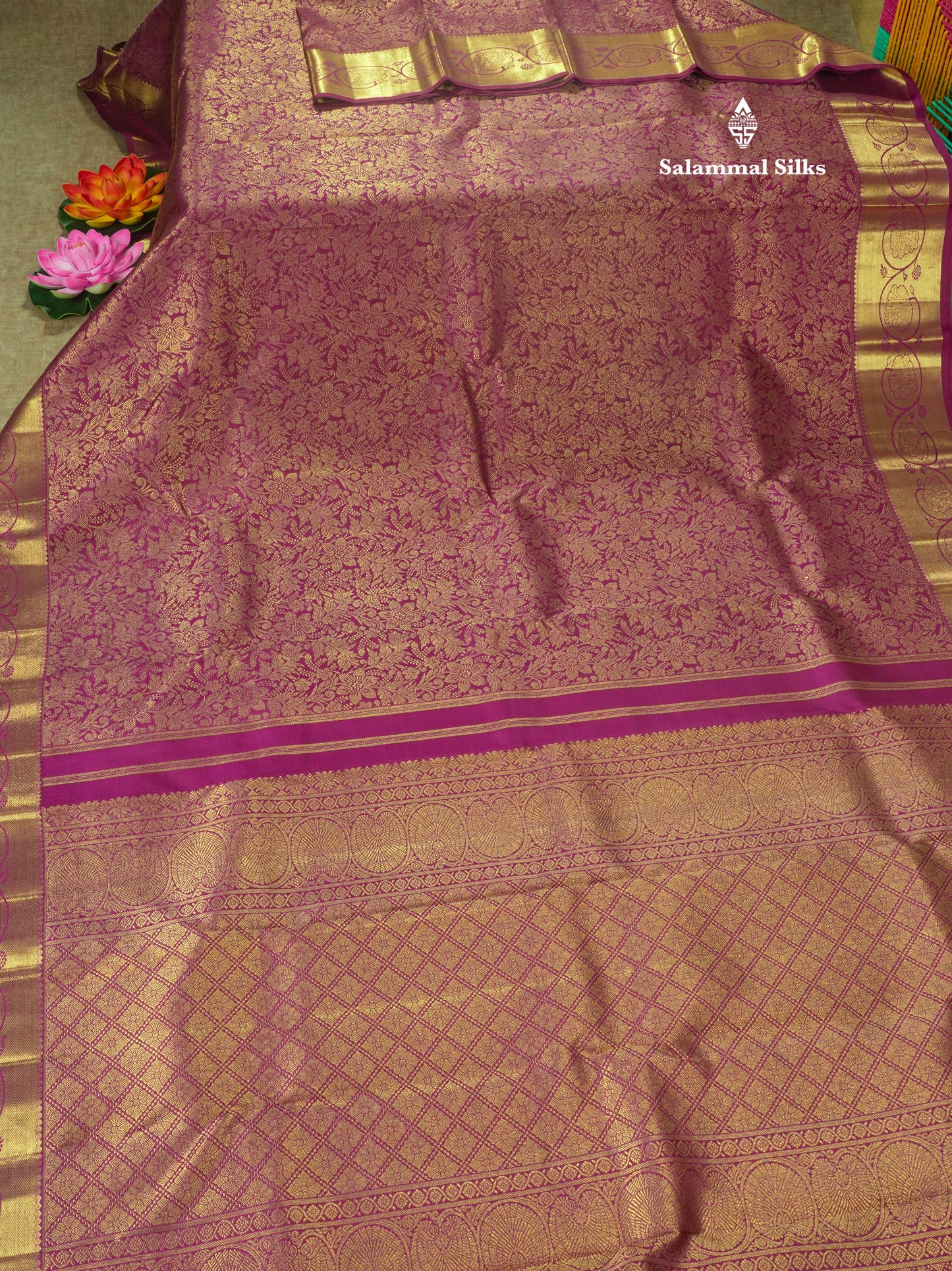 Pure Zari Bridal Purple Pure Kanjivaram Silk Saree With Medium Gold Zari Border