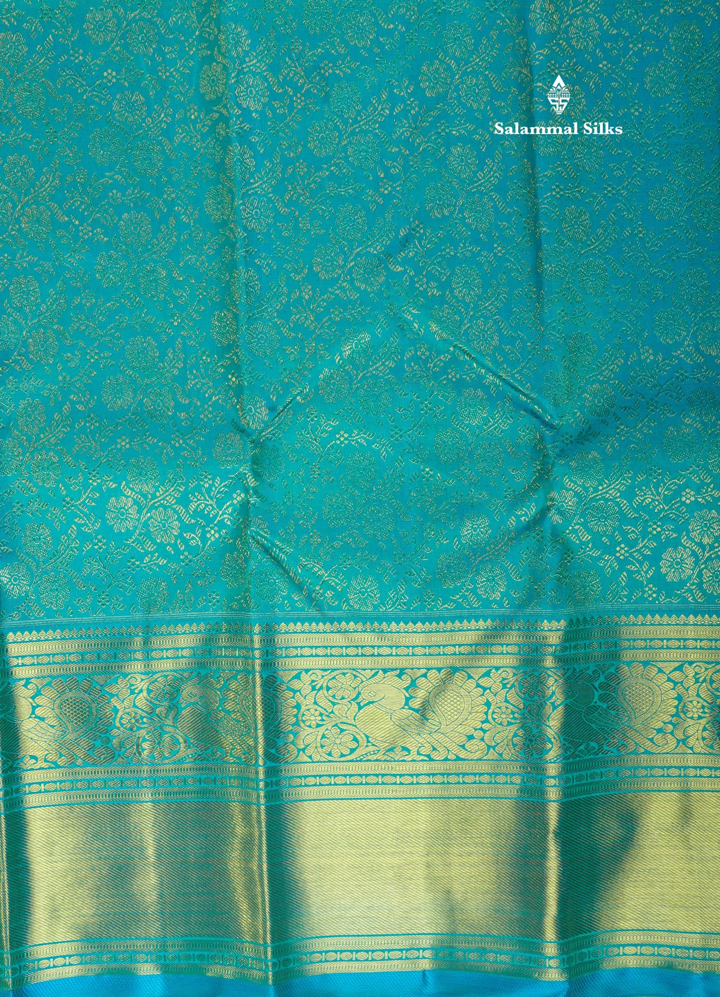 Peacock Blue Pure Kanjivaram Silk Saree Pure zari (3Gram) with Traditional Gold Zari Border