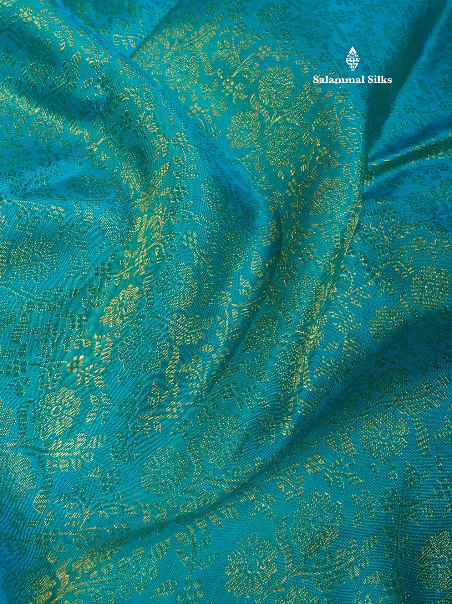 Peacock Blue Pure Kanjivaram Silk Saree Pure zari (3Gram) with Traditional Gold Zari Border