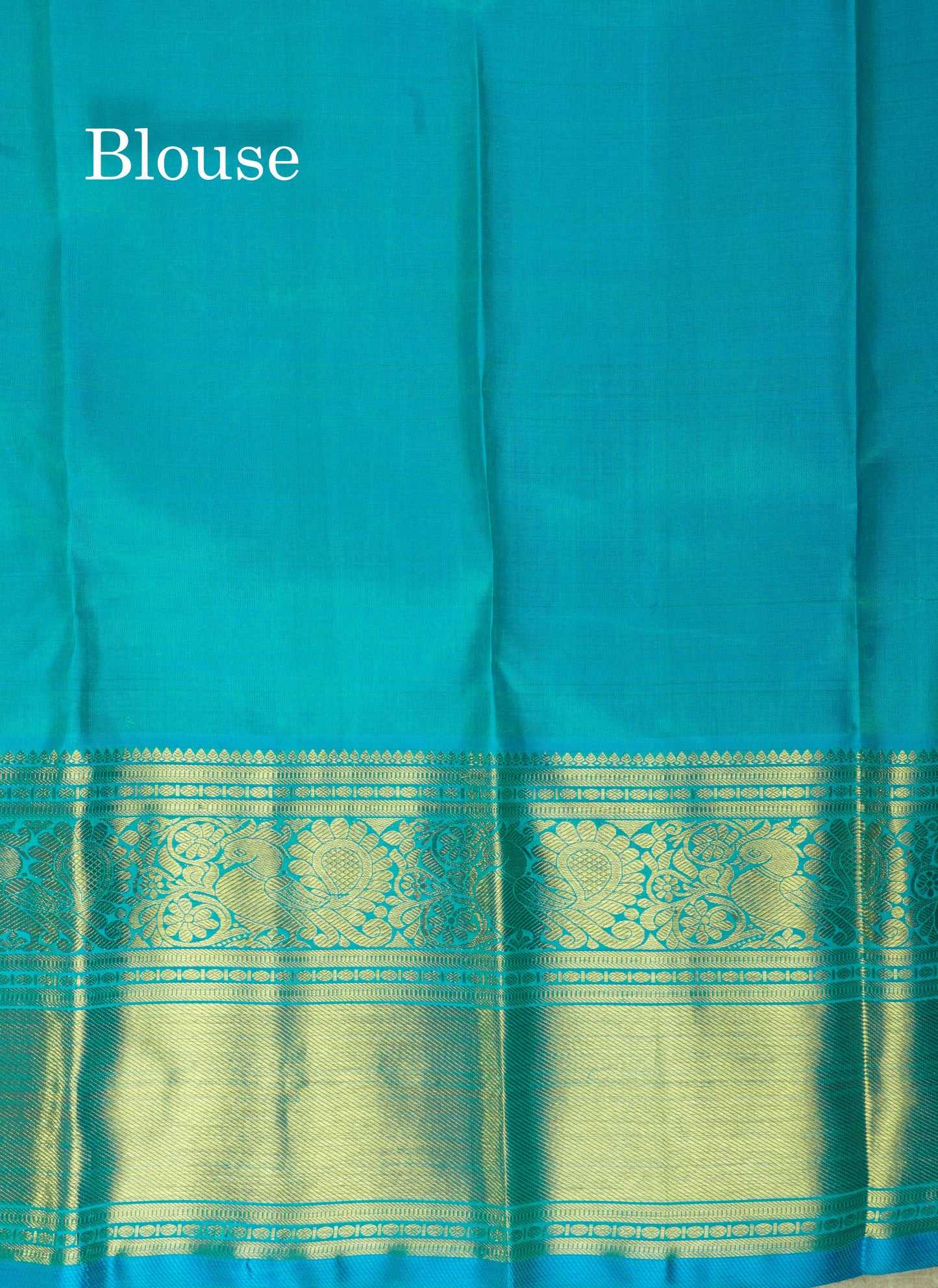 Peacock Blue Pure Kanjivaram Silk Saree Pure zari (3Gram) with Traditional Gold Zari Border