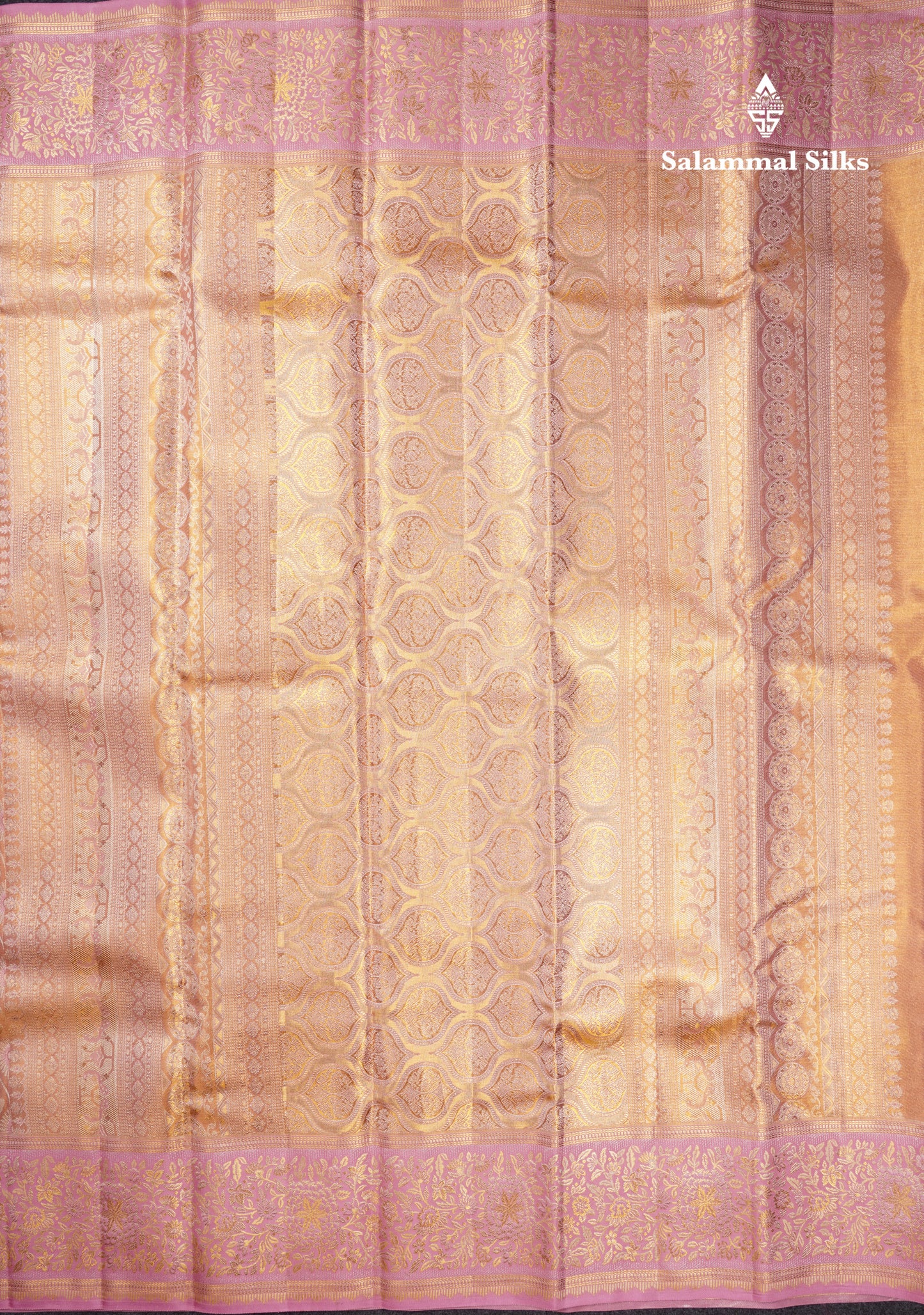Beautiful Peach Tissue Bridal Pure Kanjivaram Silk Saree With Contrast Lavender Border