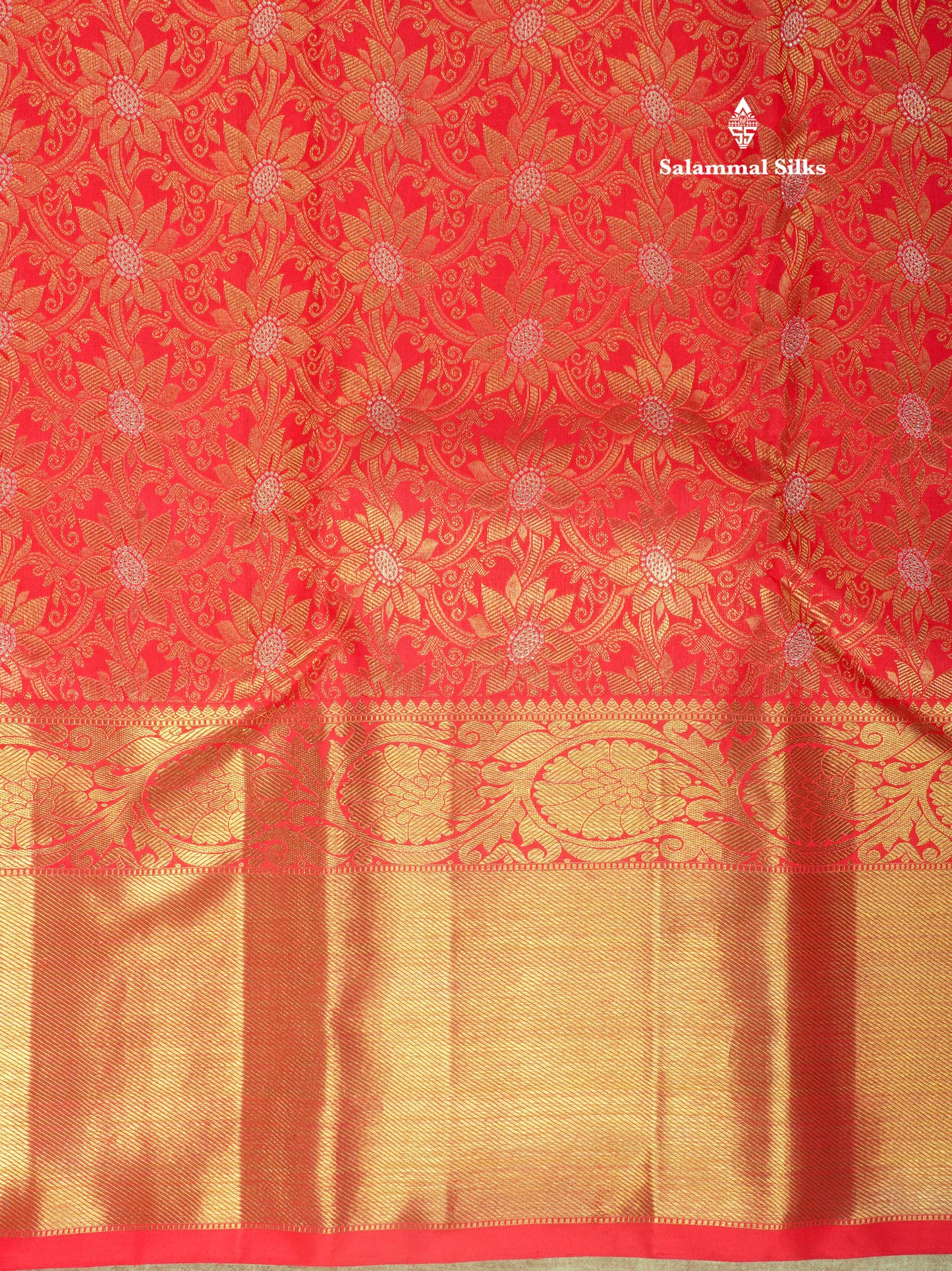Beautiful Meenakari Work Chilly Red Pure Kanjivaram Silk Saree 3G Zari with Gold Zari Long Border