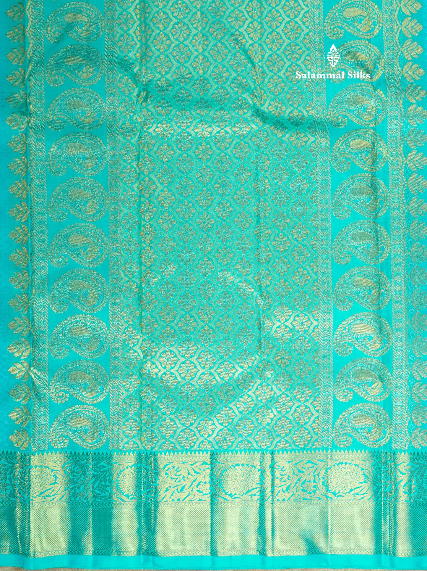 Pure Zari Peacock Blue Pure Kanjivaram Silk Saree with Contrast Sky Blue Border
