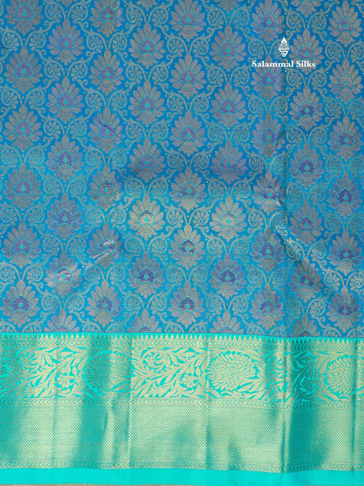 Pure Zari Peacock Blue Pure Kanjivaram Silk Saree with Contrast Sky Blue Border