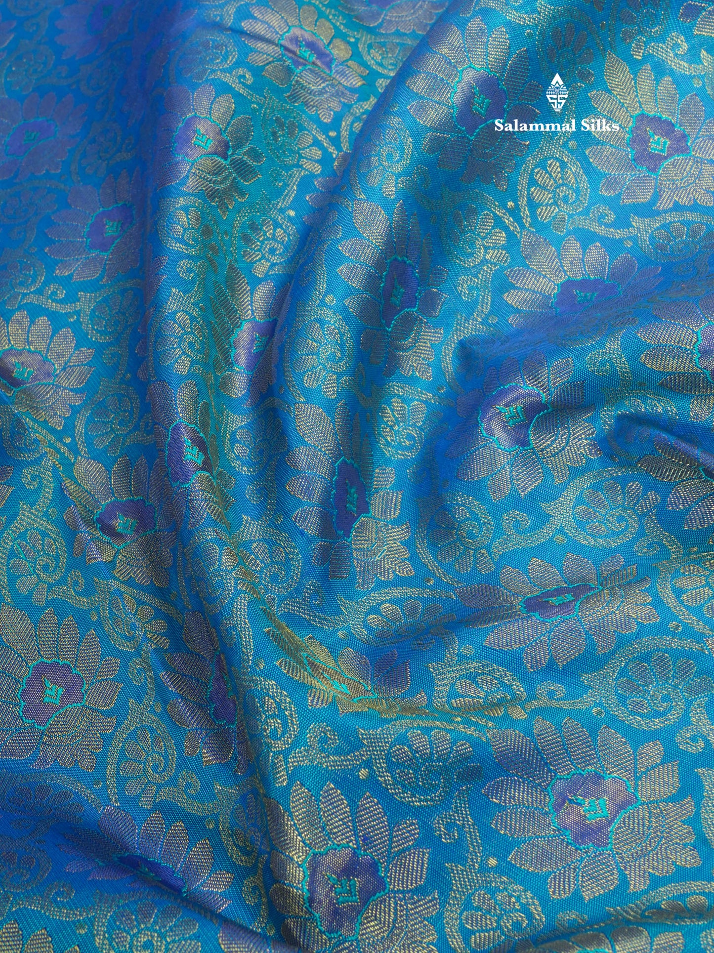 Pure Zari Peacock Blue Pure Kanjivaram Silk Saree with Contrast Sky Blue Border