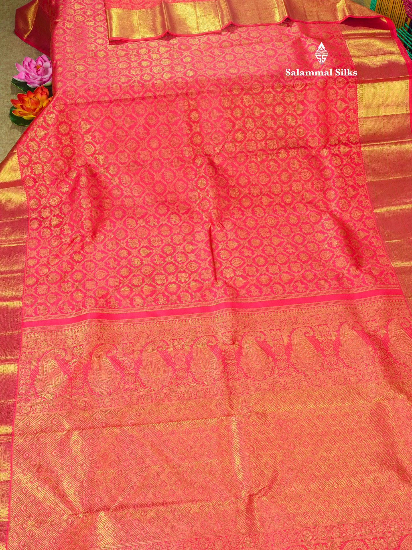 Pure Zari Bridal Reddish Pink Pure Kanjivaram Traditional Silk Saree With Gold Zari Border
