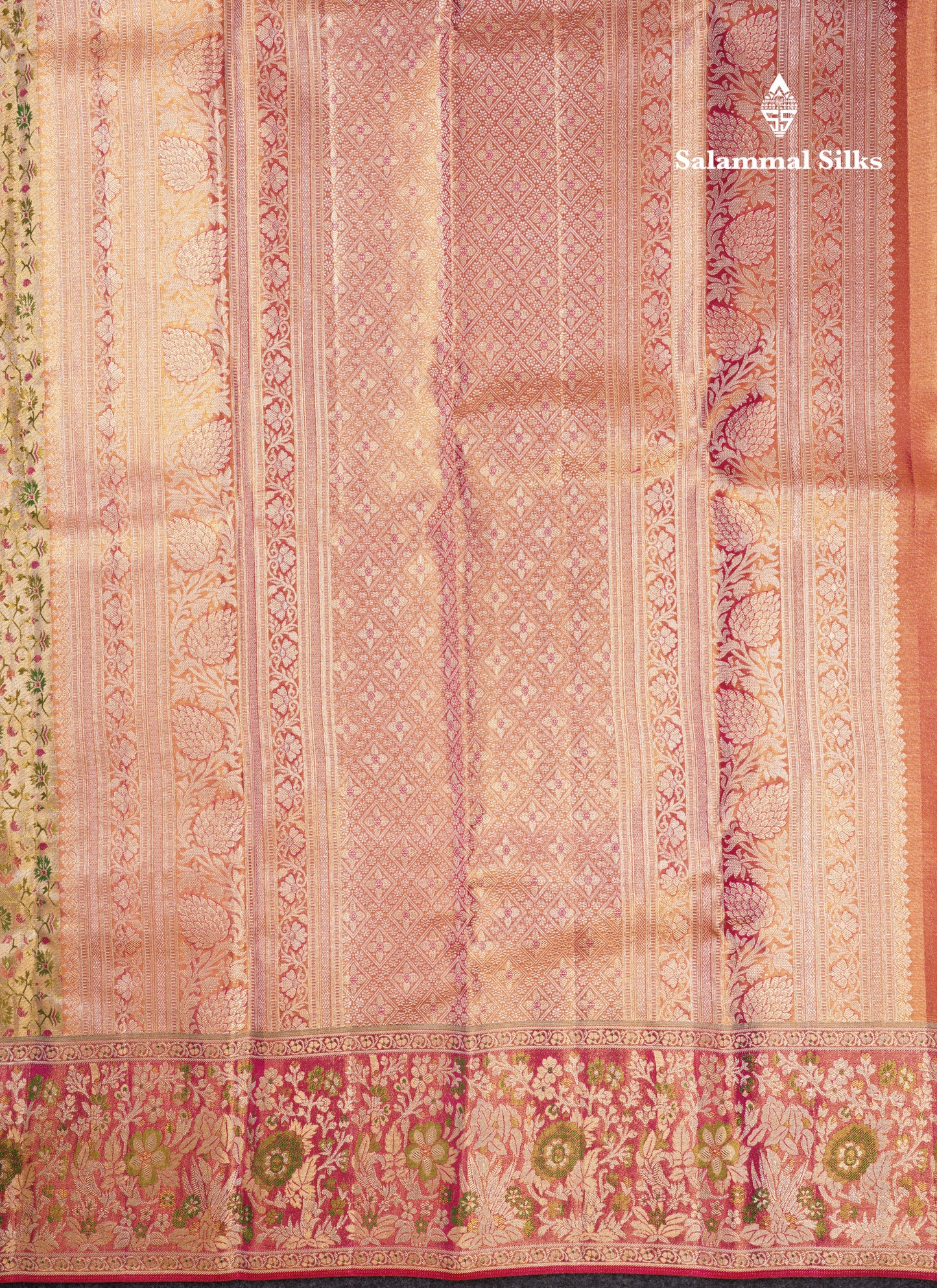Beautiful Gold Tissue Meenakari Work Bridal Pure Kanjivaram Silk Saree With Contrast Pink Border