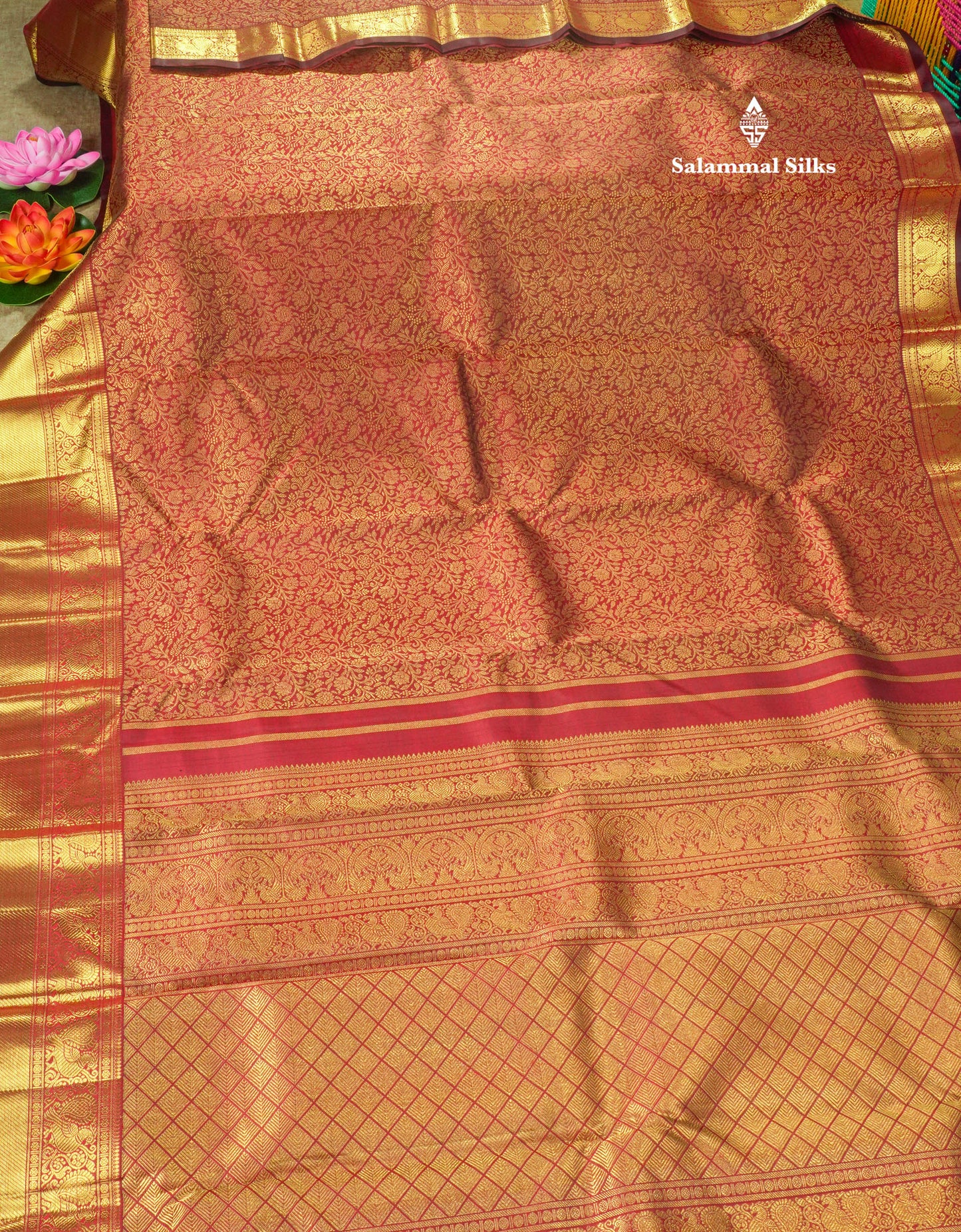 Dark Maroon Pure Kanjivaram Silk Saree 3G Zari with Traditional Gold Zari Border