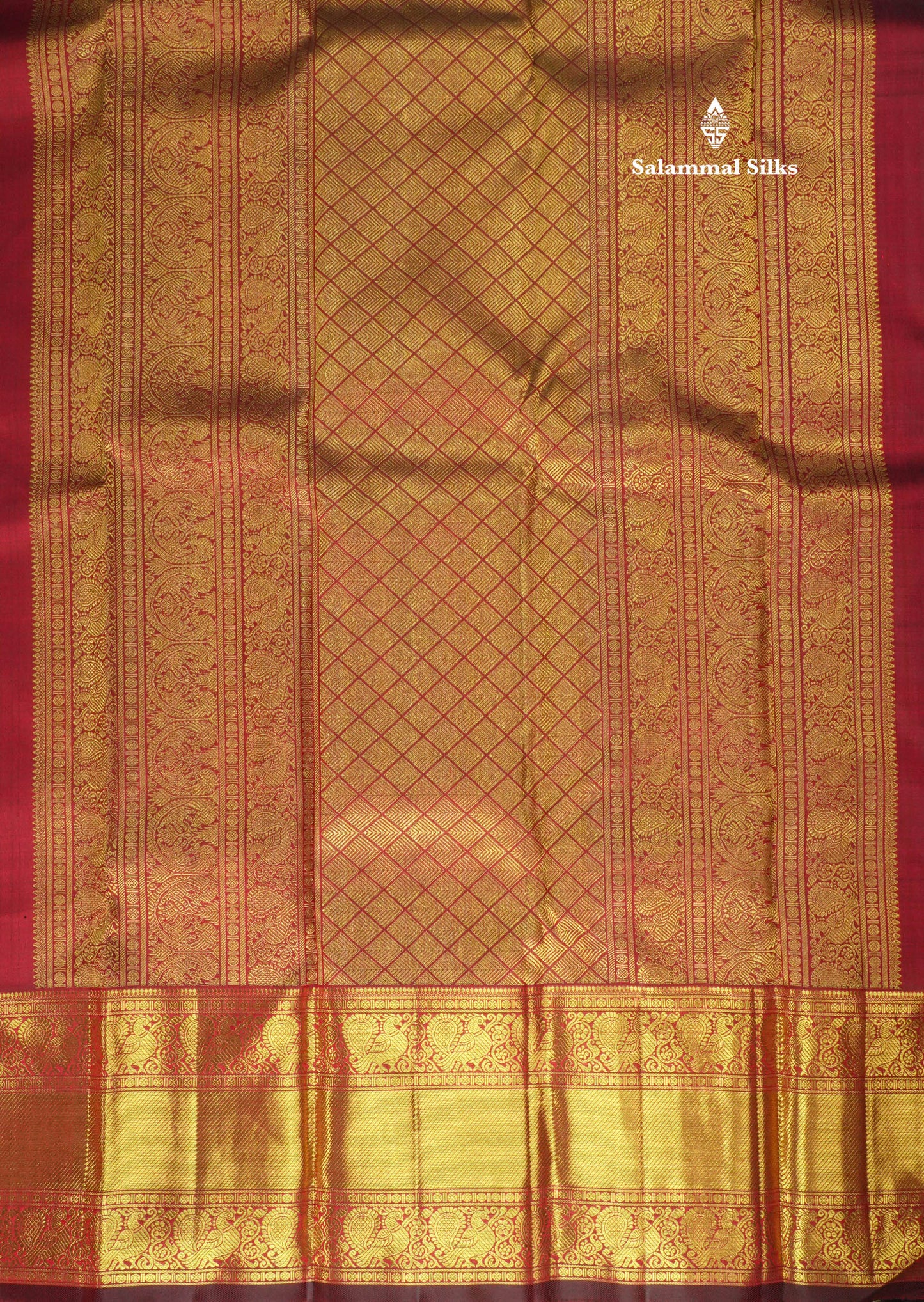 Dark Maroon Pure Kanjivaram Silk Saree 3G Zari with Traditional Gold Zari Border