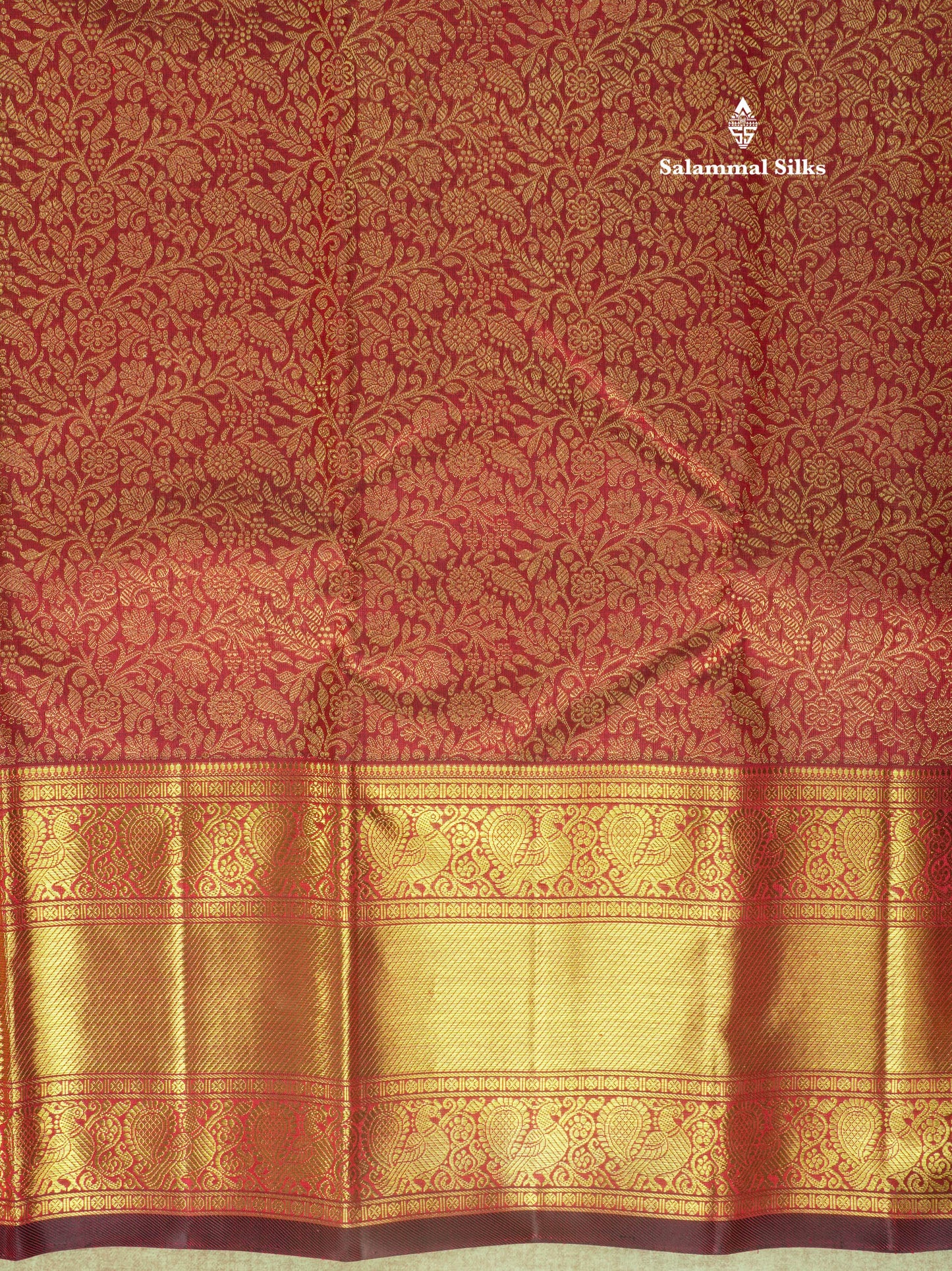 Dark Maroon Pure Kanjivaram Silk Saree 3G Zari with Traditional Gold Zari Border