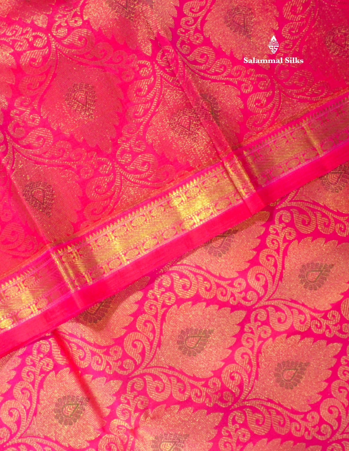 Pinkish Red Pure Kanjivaram Silk Saree 3G Zari with Gold Zari Border