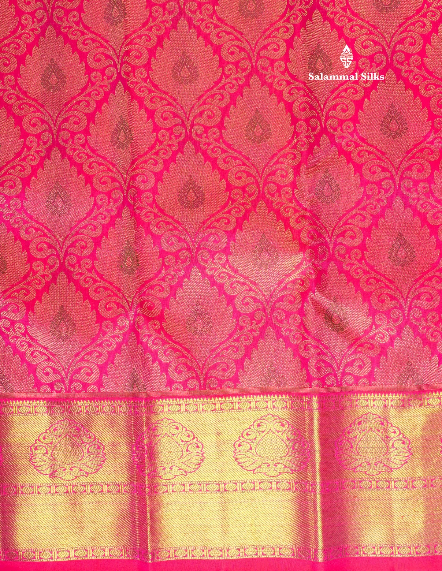 Pinkish Red Pure Kanjivaram Silk Saree 3G Zari with Gold Zari Border