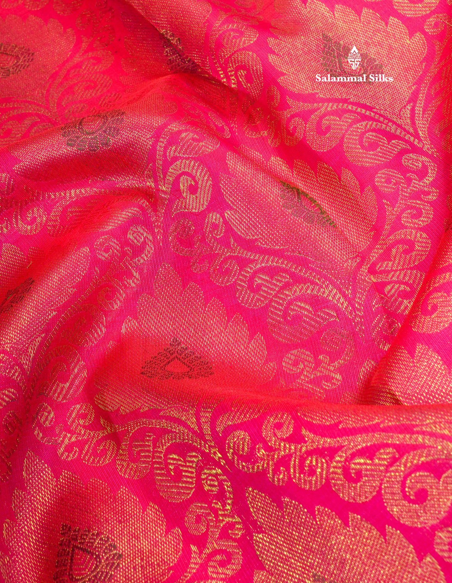 Pinkish Red Pure Kanjivaram Silk Saree 3G Zari with Gold Zari Border