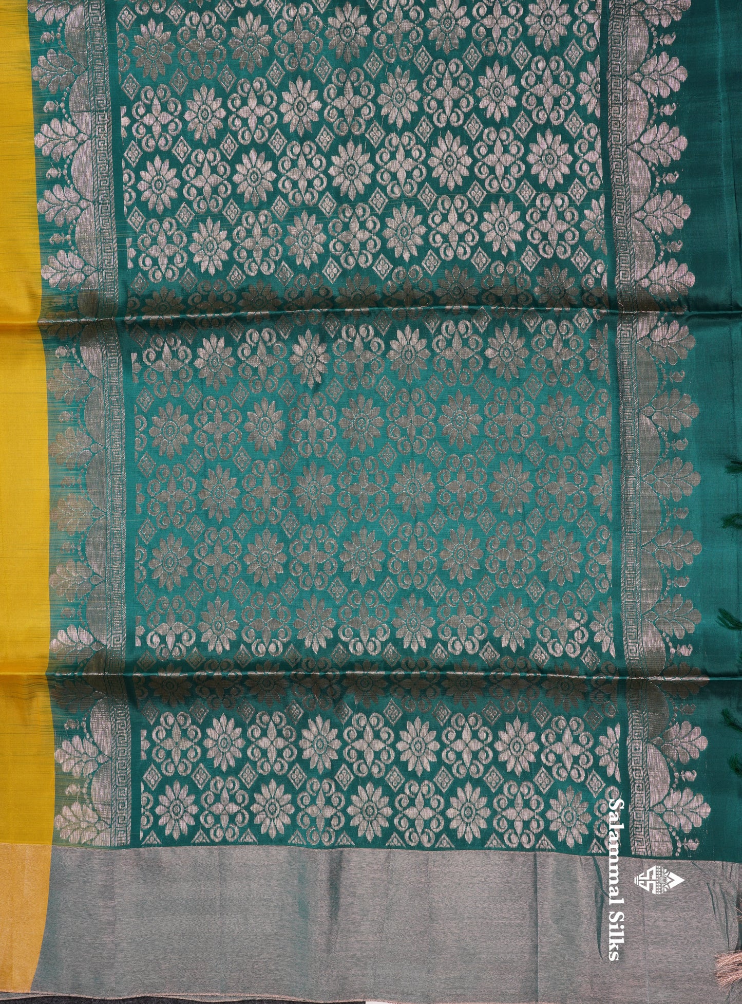Yellow Pure Silk Mix Soft Silk Saree With Contrast Peacock Green Blouse