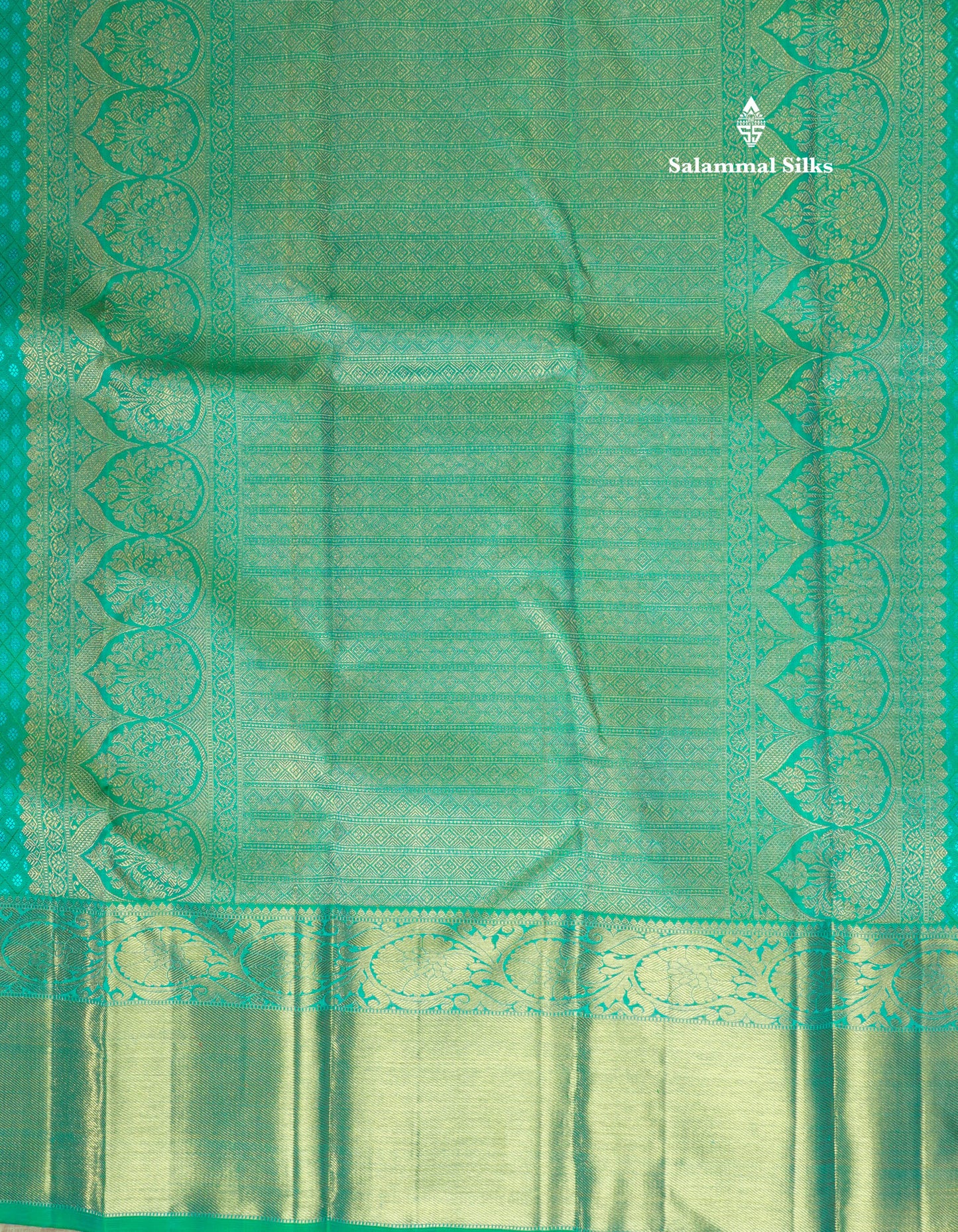 Peacock Green Pure Kanjivaram Silk Saree 3G Zari with Gold Zari Long Border