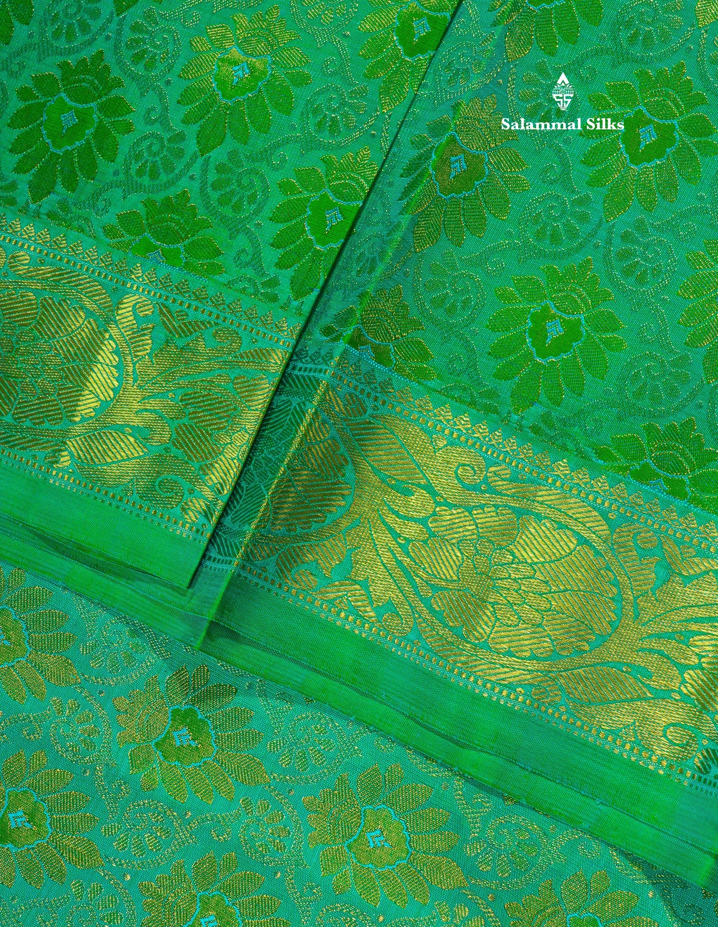Peacock Green Pure Kanjivaram Silk Saree 3G Zari with Gold Zari Long Border