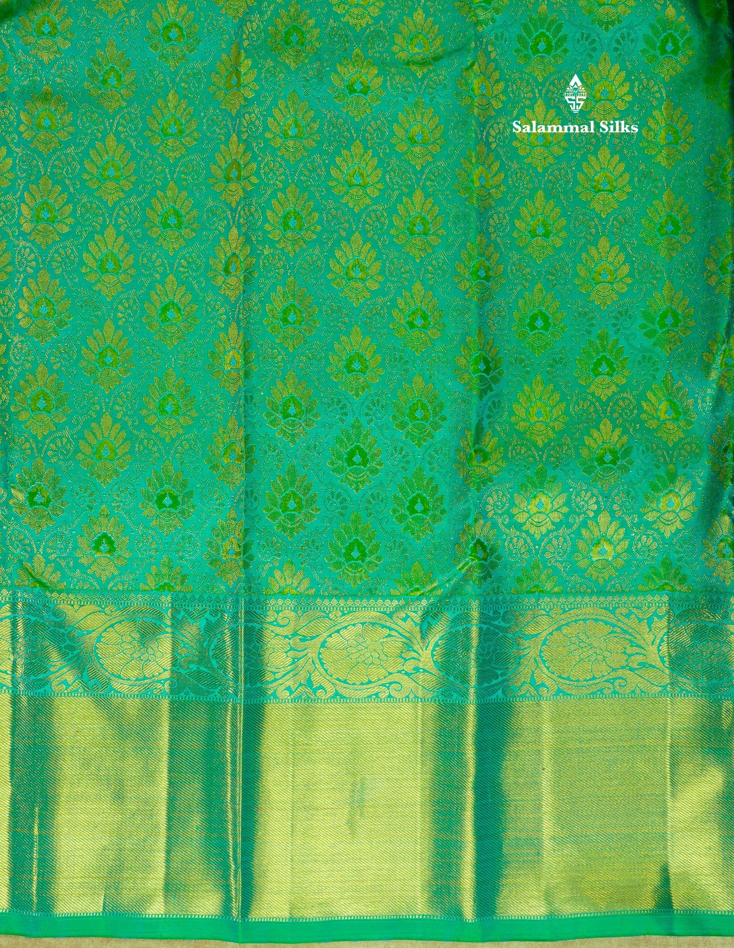 Peacock Green Pure Kanjivaram Silk Saree 3G Zari with Gold Zari Long Border