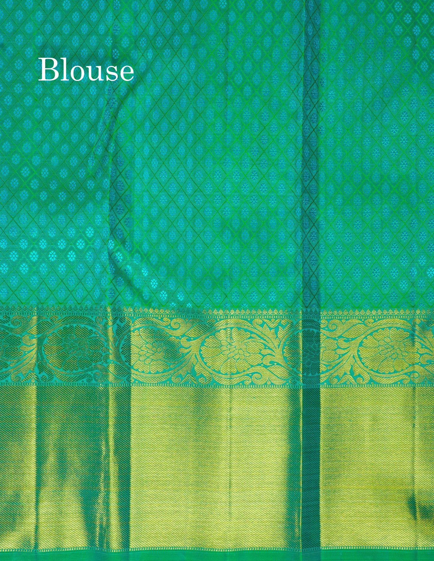 Peacock Green Pure Kanjivaram Silk Saree 3G Zari with Gold Zari Long Border