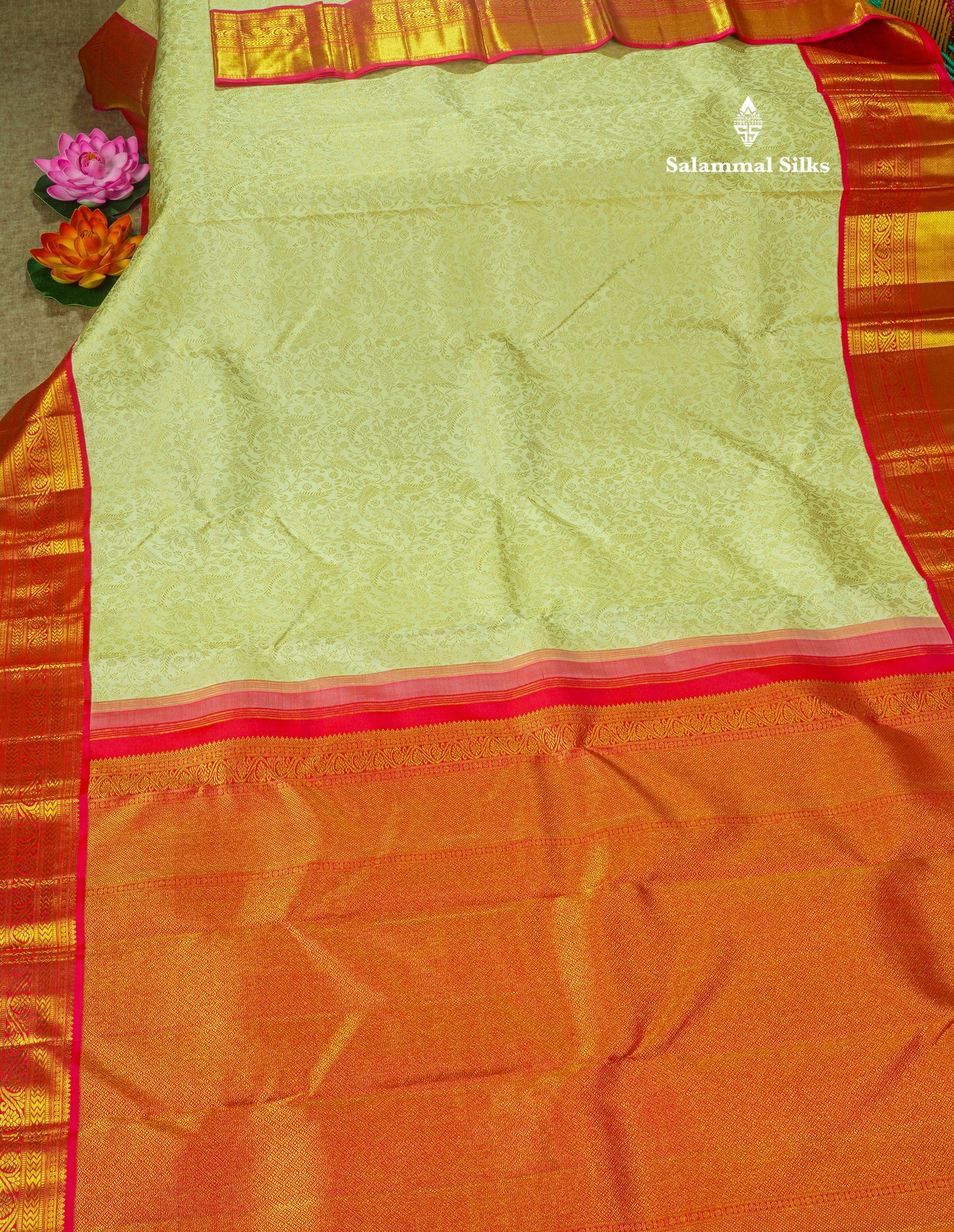 Half White Pure Kanjivaram Silk Saree 2G Zari With Contrast Pink Traditional Border