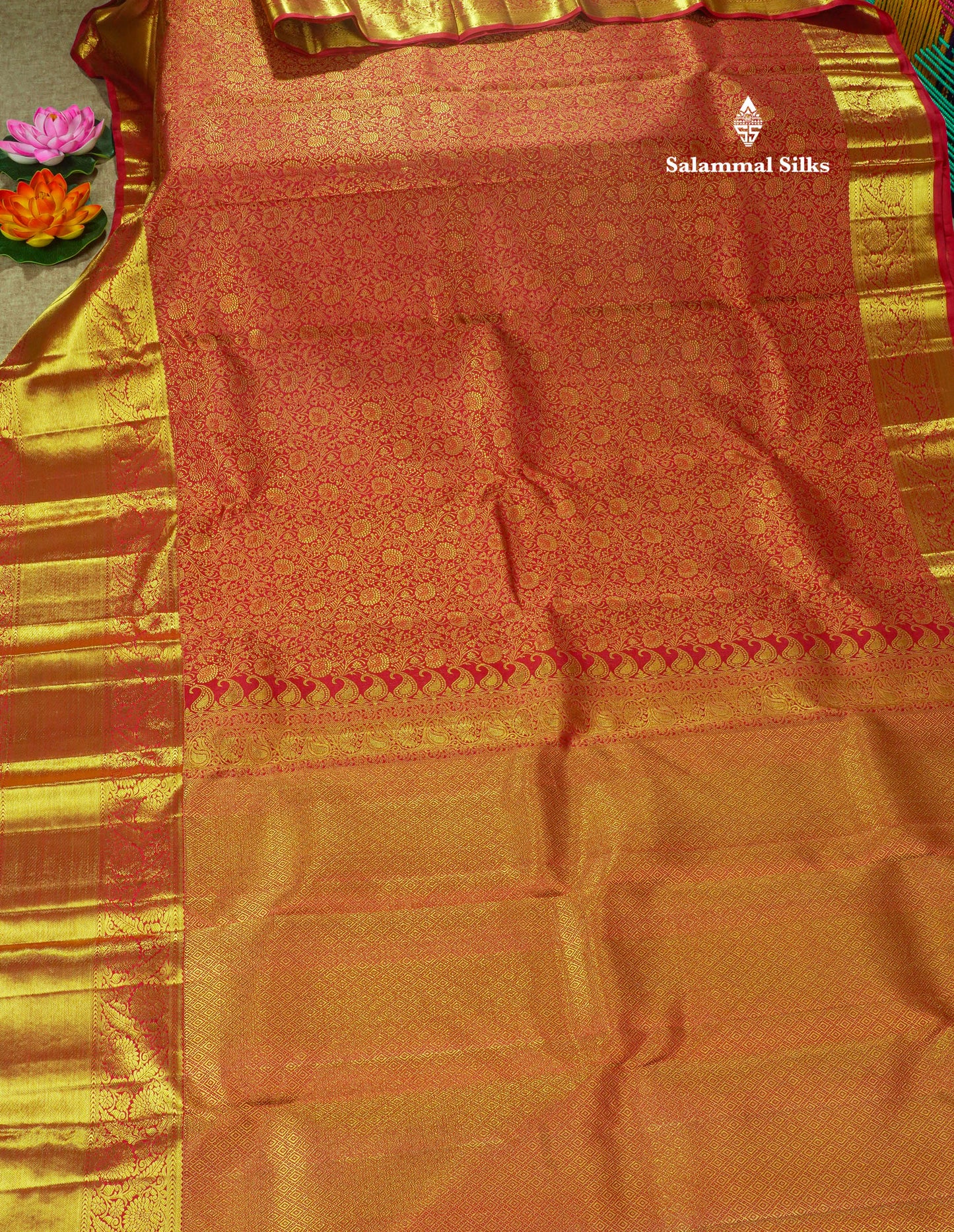 Pure Zari Maroon Pure Kanjivaram Silk Saree With Long Gold Zari Border