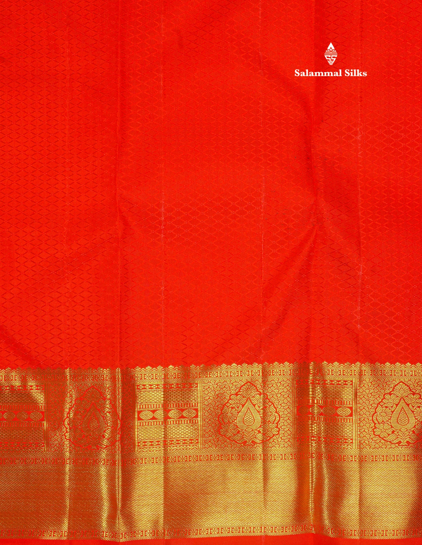 Pure zari (3G)
Bridal Chilly Red Pure Kanjivaram Silk Saree with Traditional Gold Zari Border